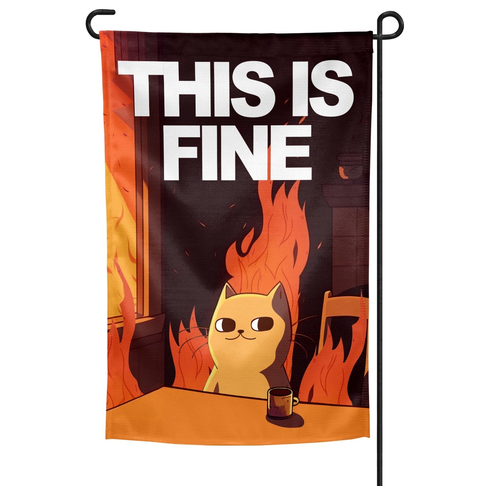 This Is Fine Cat Garden Flag - Funny Outdoor Decor for Pet Lovers - Perfect for Yard, Patio, and Garden Decoration
