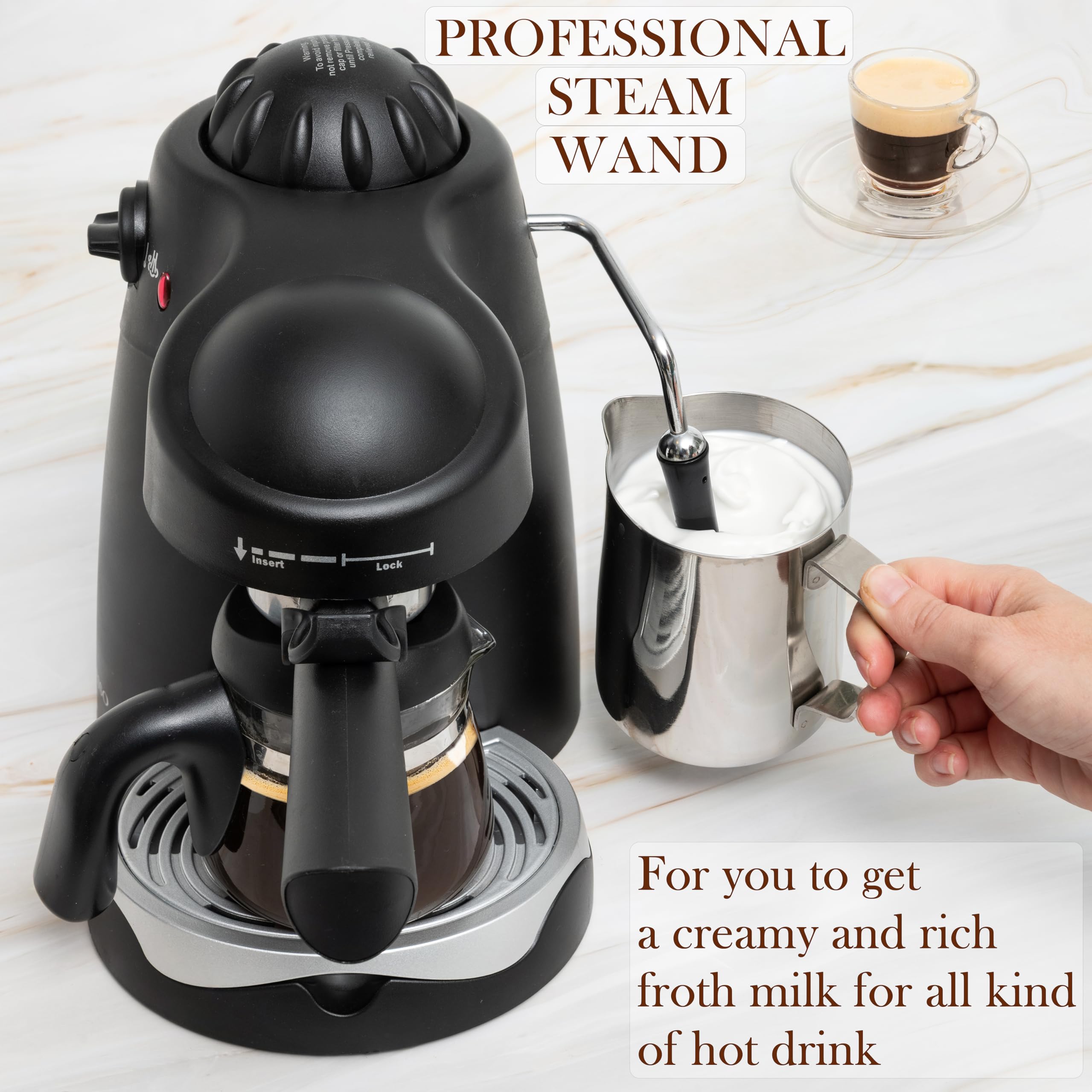 Mixpresso 3.5 Bar Espresso Machine with Milk Frother - 800W Coffee Maker for Espresso, Cappuccino & Latte - 4 Cup Capacity with Glass Carafe - Perfect for Home, Office & Coffee Shops