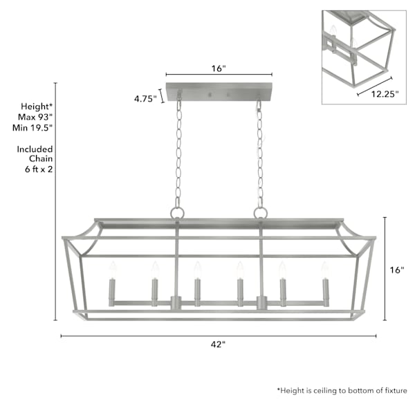 Hunter Laurel Ridge 6-Light Linear Chandelier in Brushed Nickel - Modern Dining Room Lighting Fixture for Kitchen Island, Living Room, and Entryway