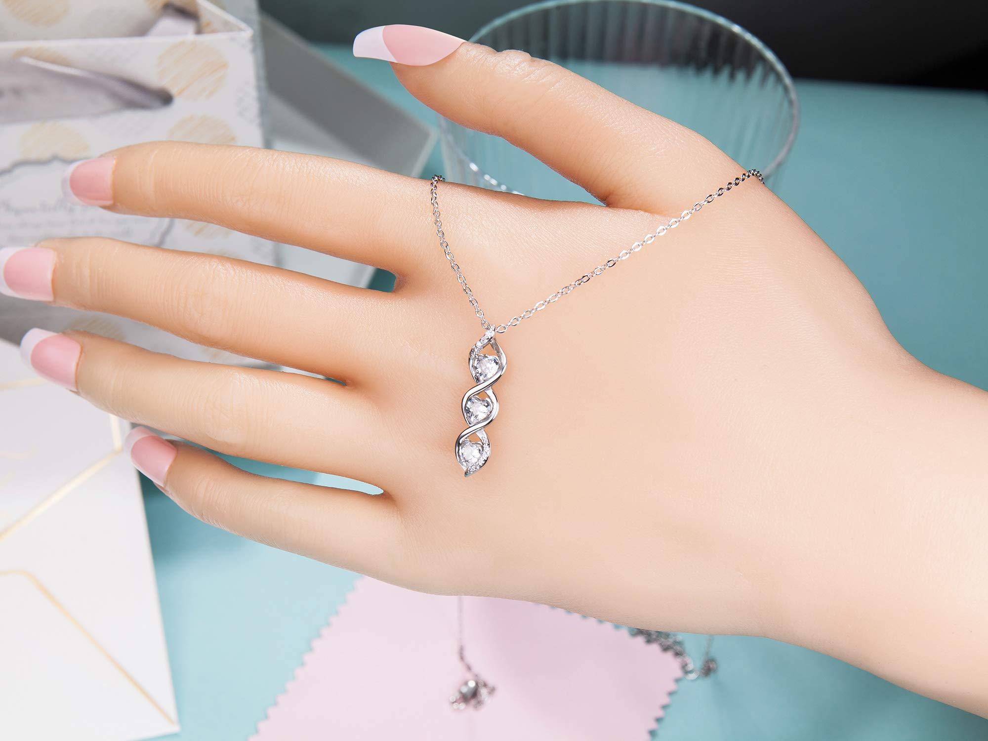 Sterling Silver Three Hearts Infinity Gene Necklace for Grandma, Mom & Granddaughter - Generations Necklace, Birthday Jewelry & Mothers Day Gift - Perfect for Family Reunions, Anniversaries and Special Occasions