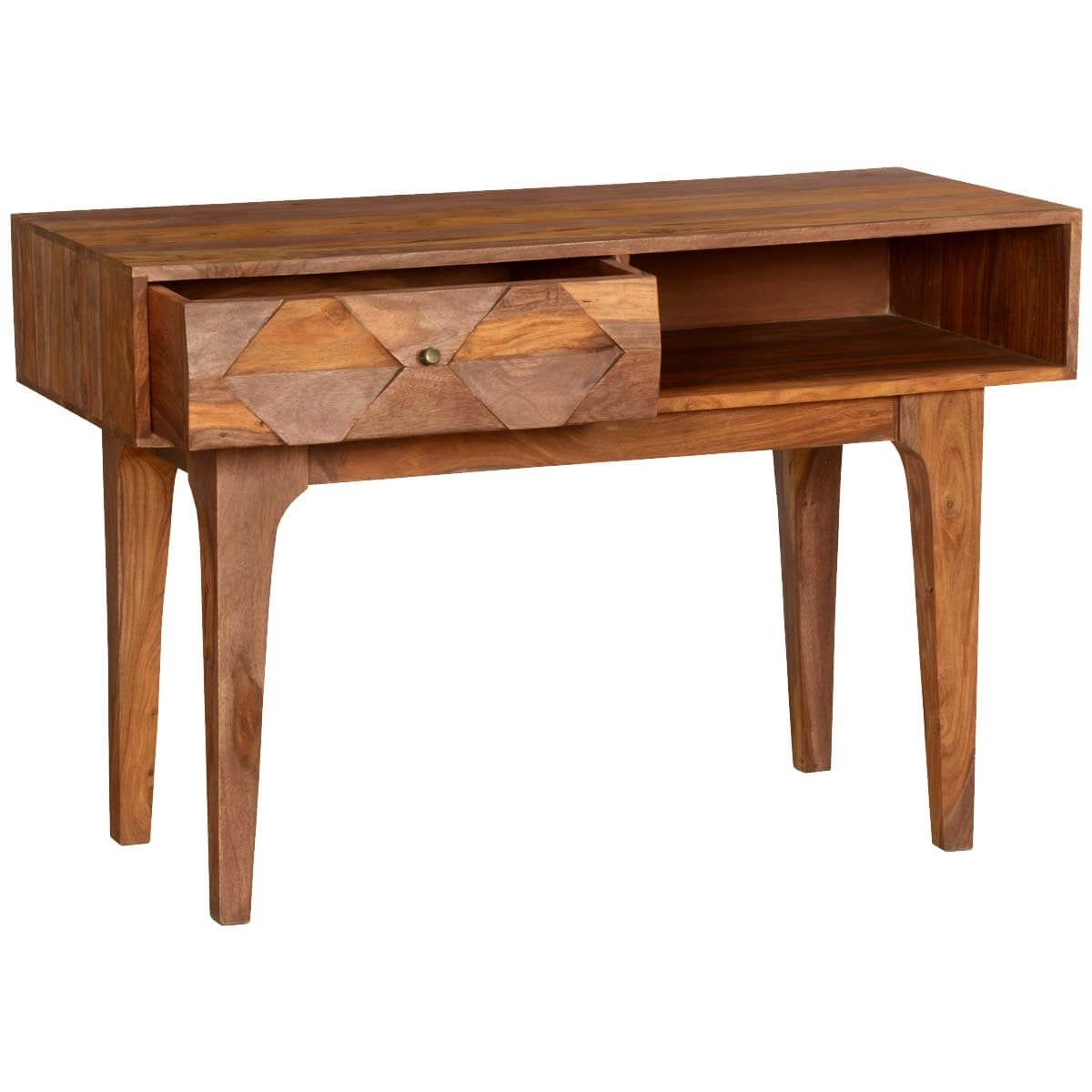 Hand Carved Solid Wood Writing Desk with Diamond Accents - Elegant Home Office Desk for Study, Work & Writing - Perfect for Modern & Classic Interiors