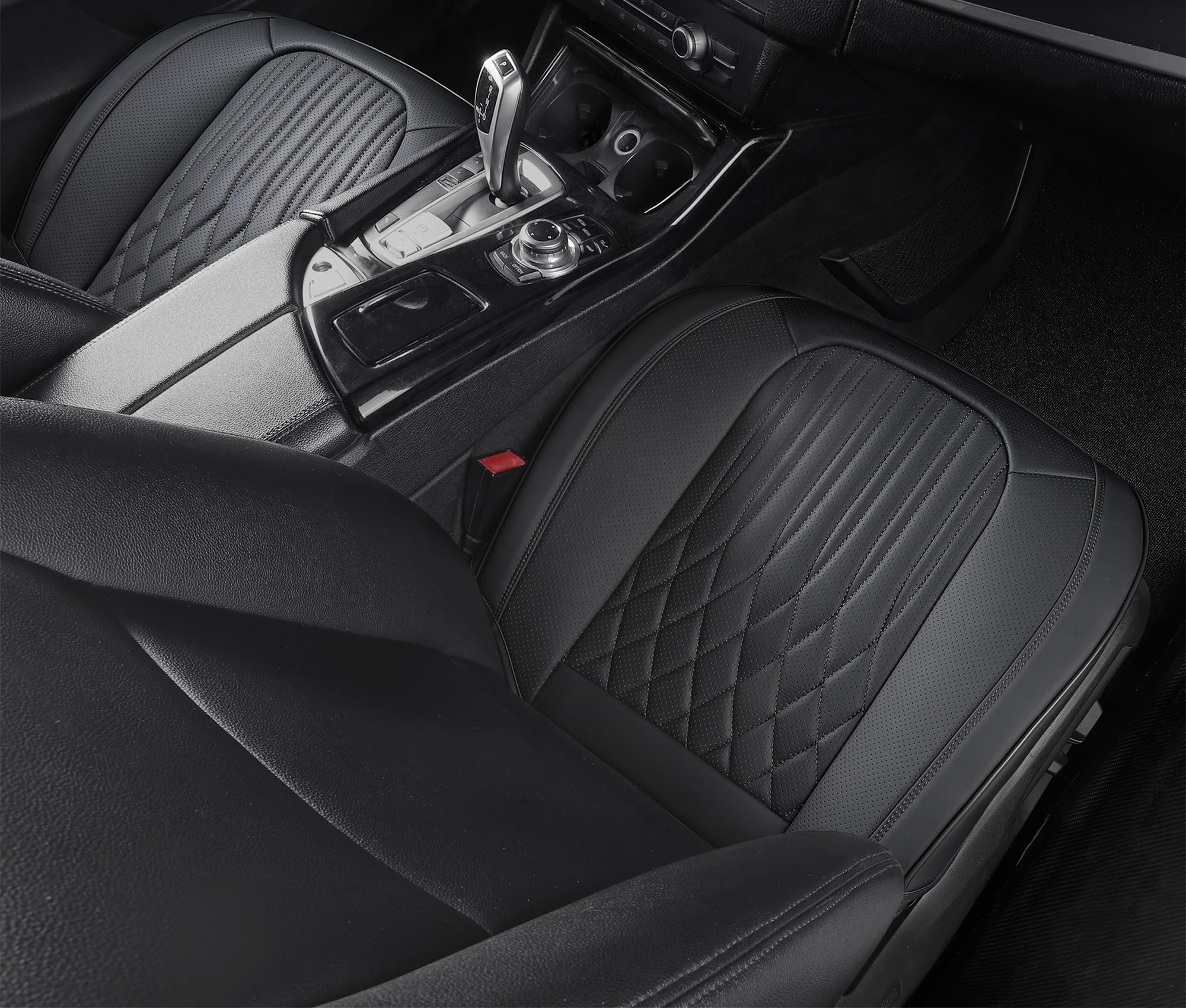 Premium PU Leather Car Seat Covers - Universal 2-Piece Front Seat Protectors with Anti-Slip Design & Storage Pockets | Fits 95% Vehicles | Perfect for Daily Commute, Road Trips & Car Interior Protection (Black)