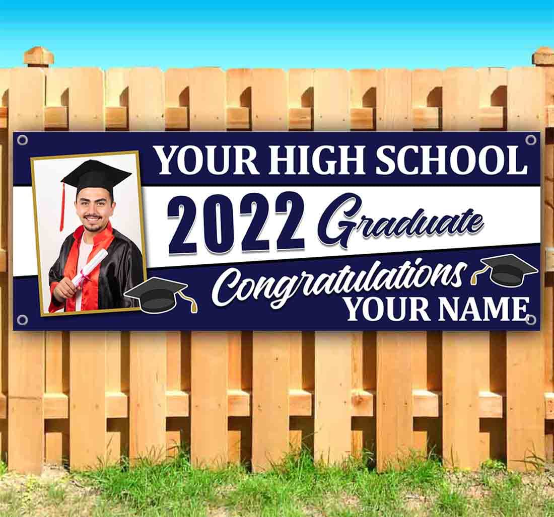 2022 High School Graduate Custom Photo Banner - 13 oz Heavy-Duty Vinyl with Metal Grommets | Single-Sided Non-Fabric Sign | Perfect for Graduation Parties, School Events & Senior Celebrations