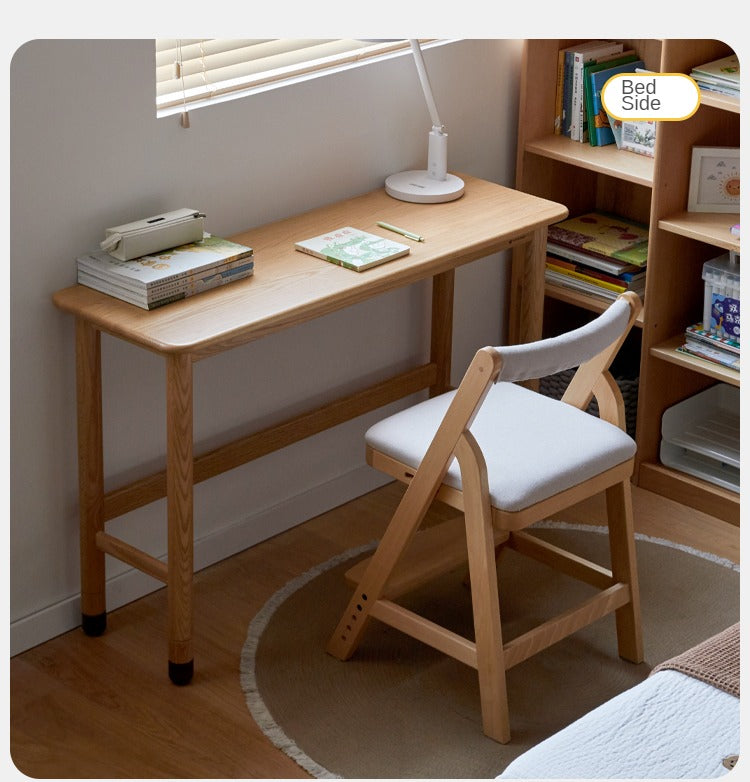 Solid Oak Wood Adjustable Height Study Desk - Narrow L-Shaped Home Office Desk for Small Spaces | Perfect for Remote Work, Online Classes & Crafting