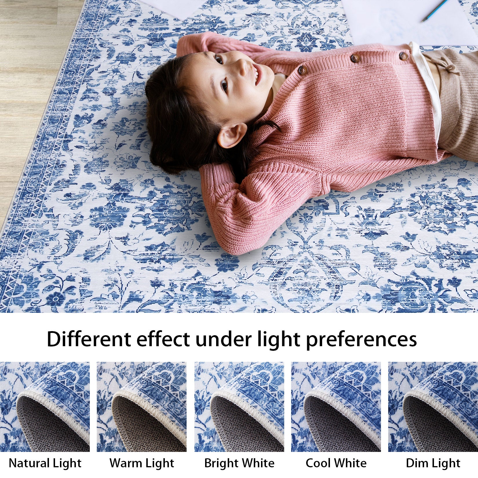 GARVEE 2x3 Feet Non-Slip Washable Entry Rug - Boho Floral Design Indoor/Outdoor Doormat for Bedroom, Bathroom, Living Room - Stain Resistant & Machine Washable - Perfect for High Traffic Areas (Blue)
