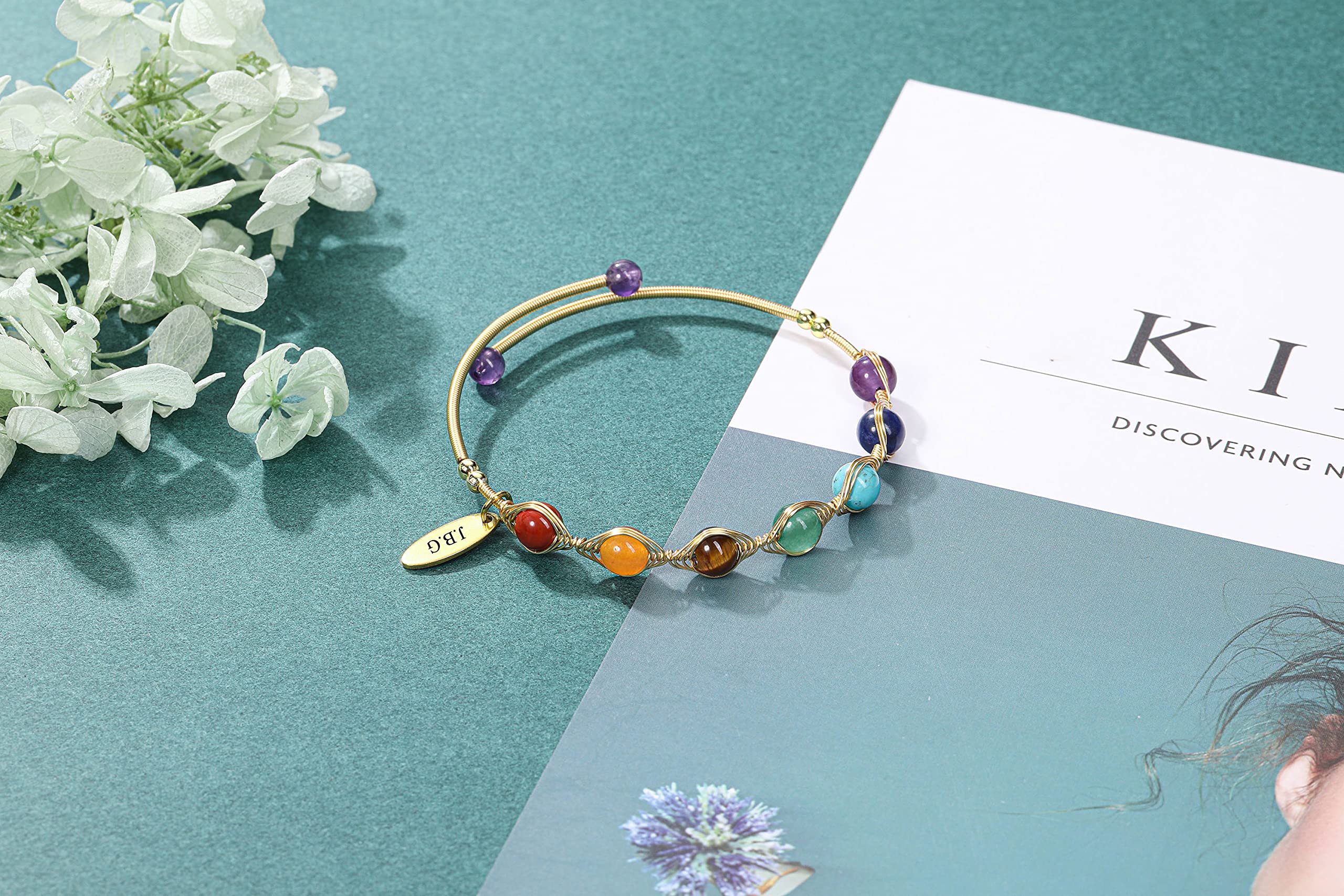 7 Chakra Healing Crystal Stone Bead Adjustable Ankle Bracelet - 14K Gold Plated Spiritual Jewelry for Women, Ladies Birthday Gift & Mom Present | Yoga, Meditation, Energy Balancing Accessory