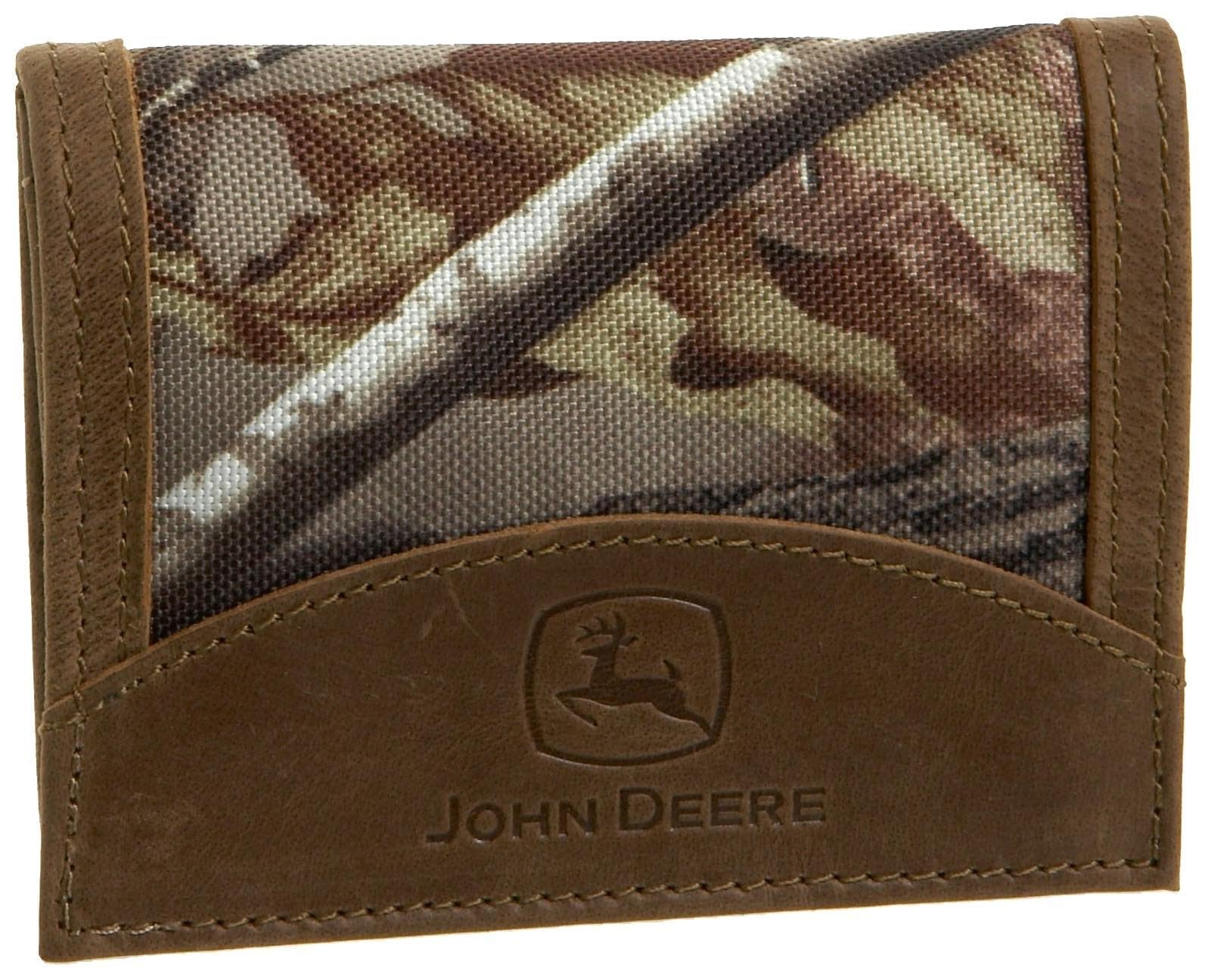 John Deere Men's Genuine Leather Tri-Fold Wallet with Gift Box - Perfect for Everyday Use, Travel & Gifting