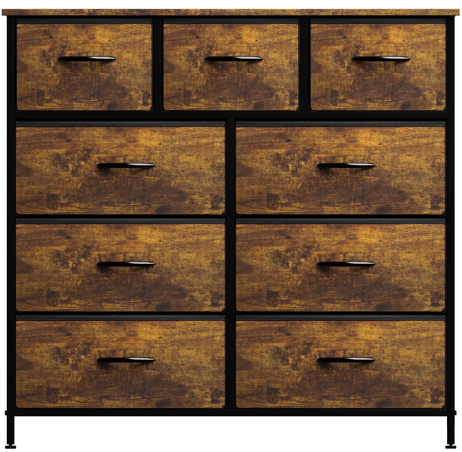 Sorbus 9-Drawer Fabric Dresser Organizer - Tall Storage Tower for Bedroom, Closet & Living Room - Steel Frame with Wood Handles & Fabric Bins (Rustic Wood) - Perfect for Organizing Clothes, Toys & Home Essentials