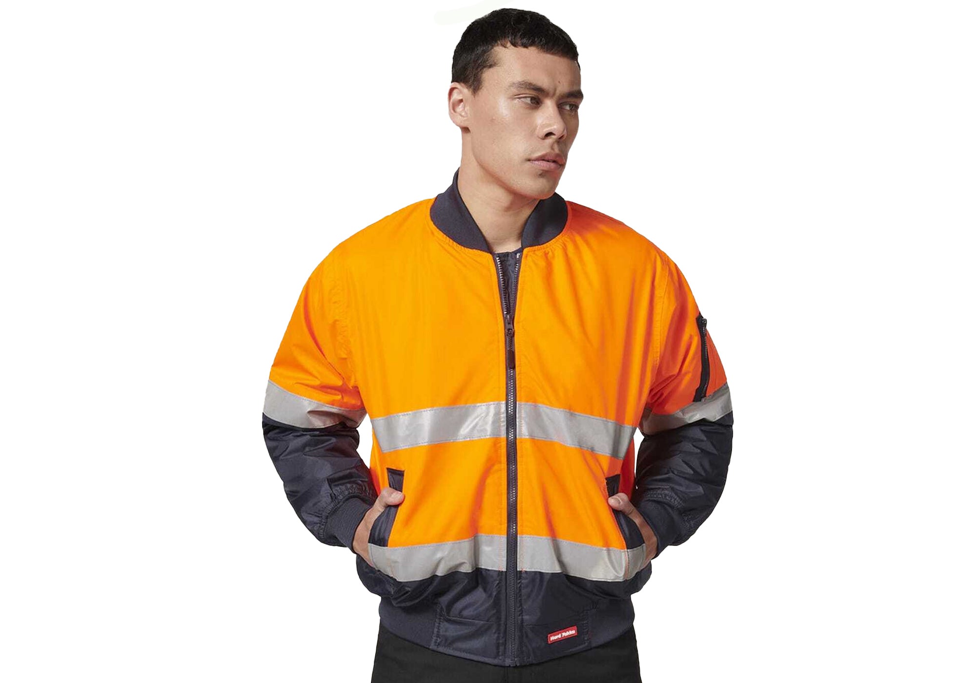 Hard Yakka Men's High Visibility Waterproof Bomber Jacket - Reflective Safety Workwear for Construction, Roadwork & Outdoor Activities