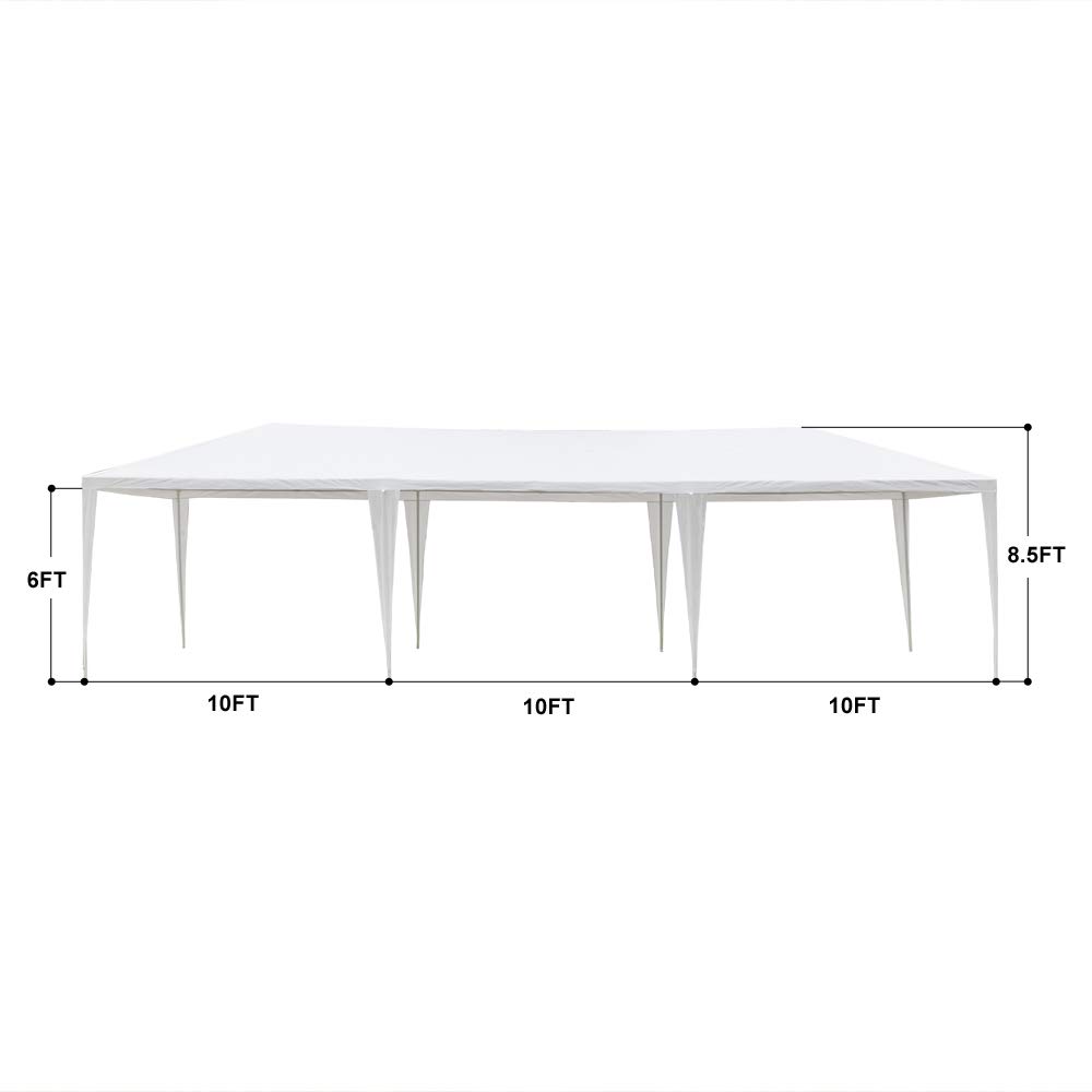 10' x 30' White Waterproof Outdoor Canopy Tent - Wedding Gazebo & Party Shelter with 5 Removable Sidewalls & Brighter Windows - Perfect for Backyard Events, Farmers Markets, Camping & Outdoor Gatherings
