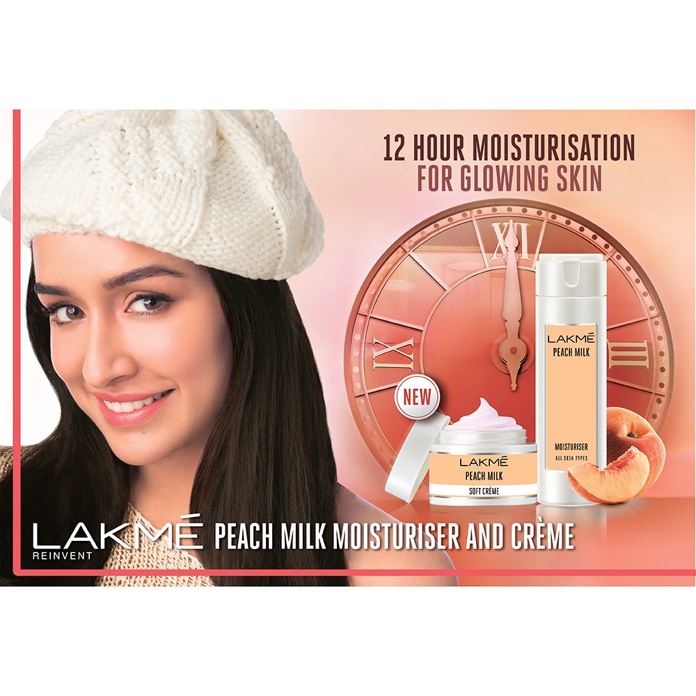 Lakmé Peach Milk Moisturizer Body Lotion - Lightweight, Non-Sticky, 12-Hour Hydration, 120ml - Perfect for Dry Skin & Daily Moisturizing Routine