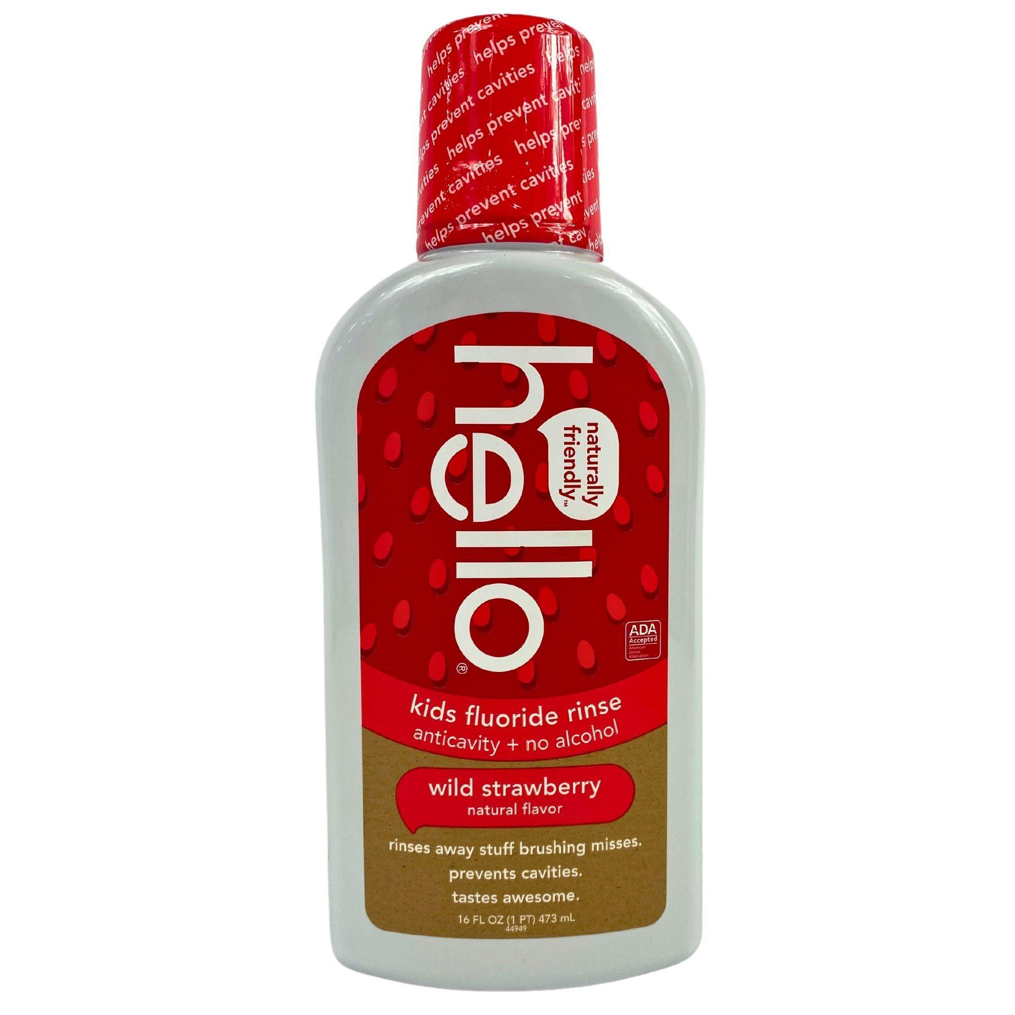 Hello Naturally Friendly Kids Fluoride Rinse - Anticavity Mouthwash with No Alcohol, Wild Strawberry Natural Flavor, 16oz (42-Pack) | Gentle Dental Care for Children's Oral Hygiene, Perfect for Daily Use at Home & School
