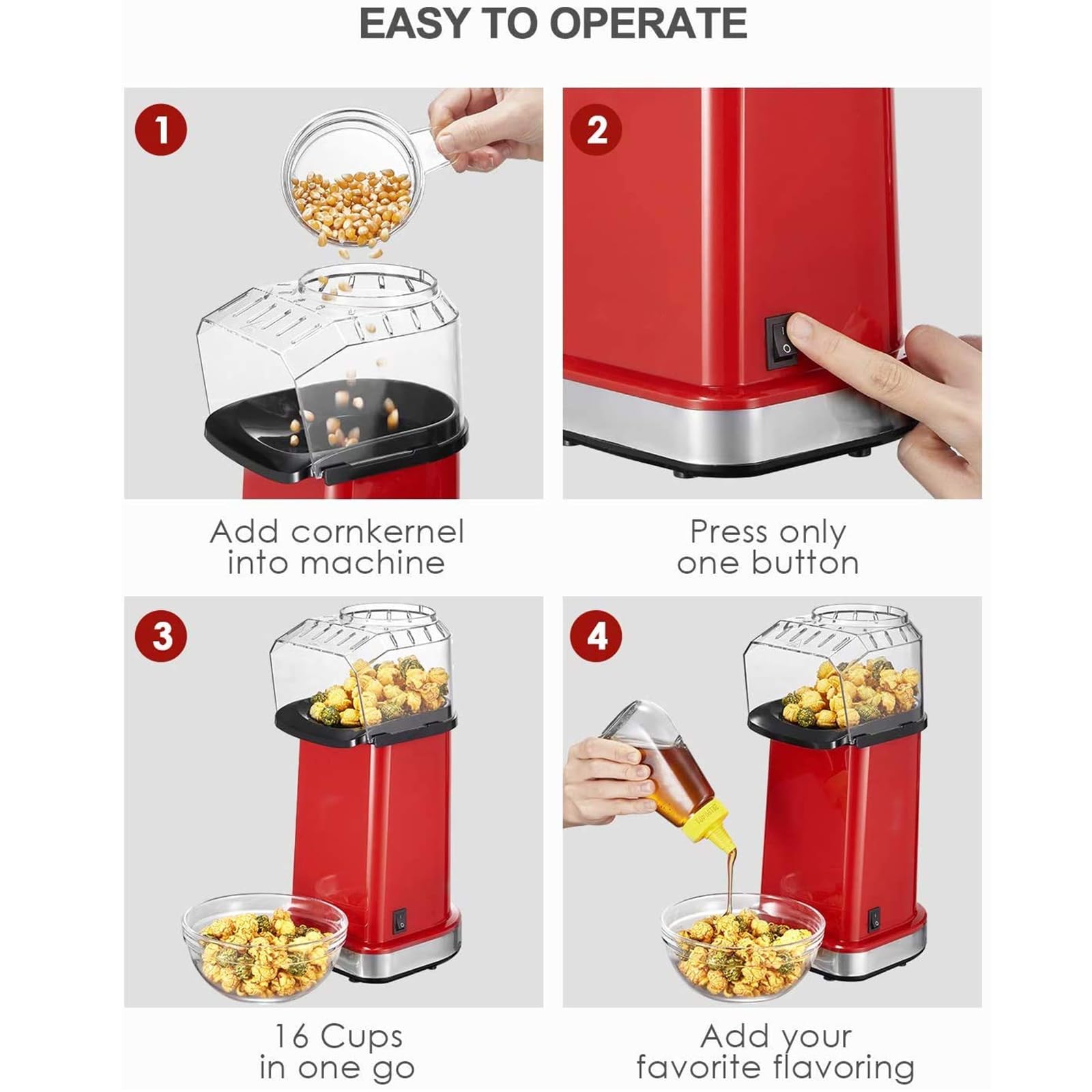 FOHERE Popcorn Maker Machine - Electric Hot Air Popcorn Popper for Healthy Snacks - Perfect for Movie Nights, Parties & Home Theater