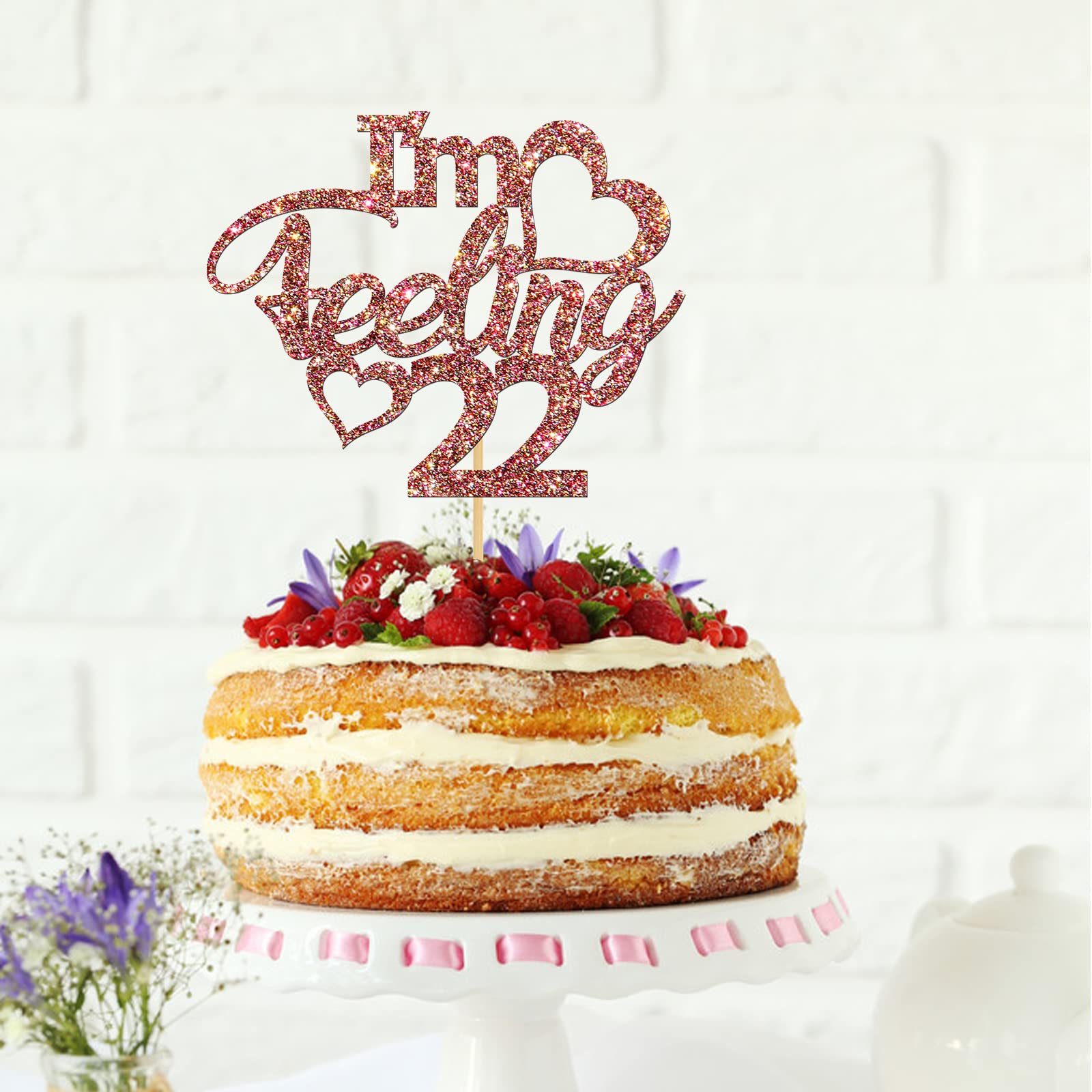 Belrew 'I'm Feeling 22' Glittery Rose Gold Cake Topper - 22nd Birthday Party Decorations, Cheers to 20 Years Theme Party Supplies | Perfect for Birthday Cakes, Cupcakes & Milestone Celebrations