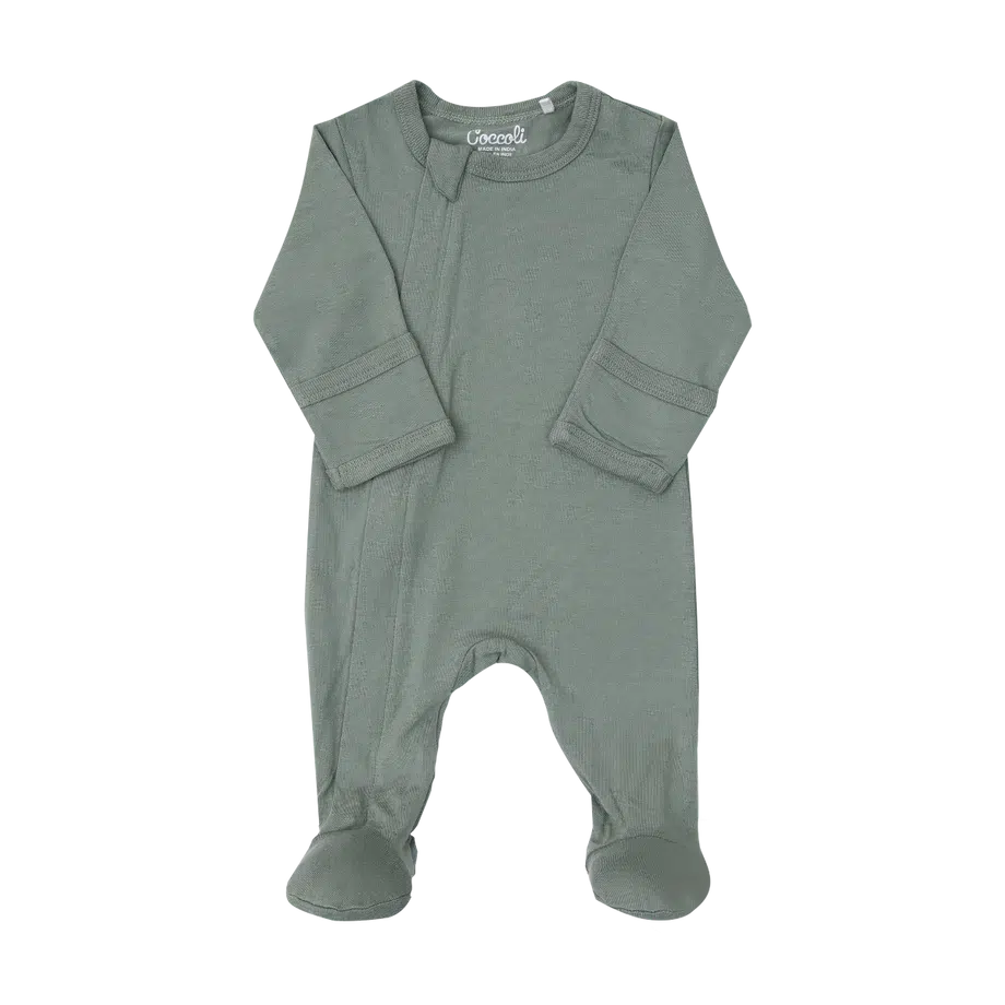 Coccoli Modal 2-Way Zipper Footie Pajamas for Babies & Toddlers - Soft Stretchy Sleepwear with Lily Pad Print - Perfect for Nursery, Bedtime & Lounging