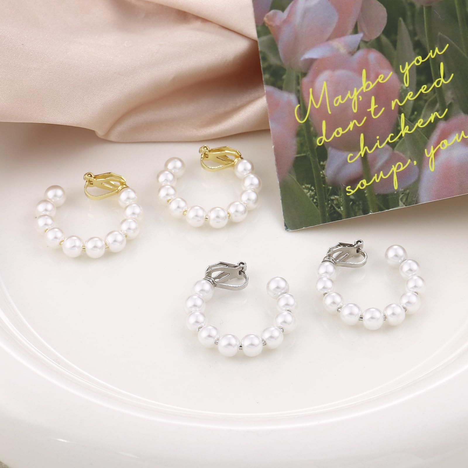 14K Gold Plated Clip-On Pearl Dangle Earrings for Women - Elegant Hoop No-Piercing Earrings for Weddings, Parties & Special Occasions | Minimalist Jewelry Gift