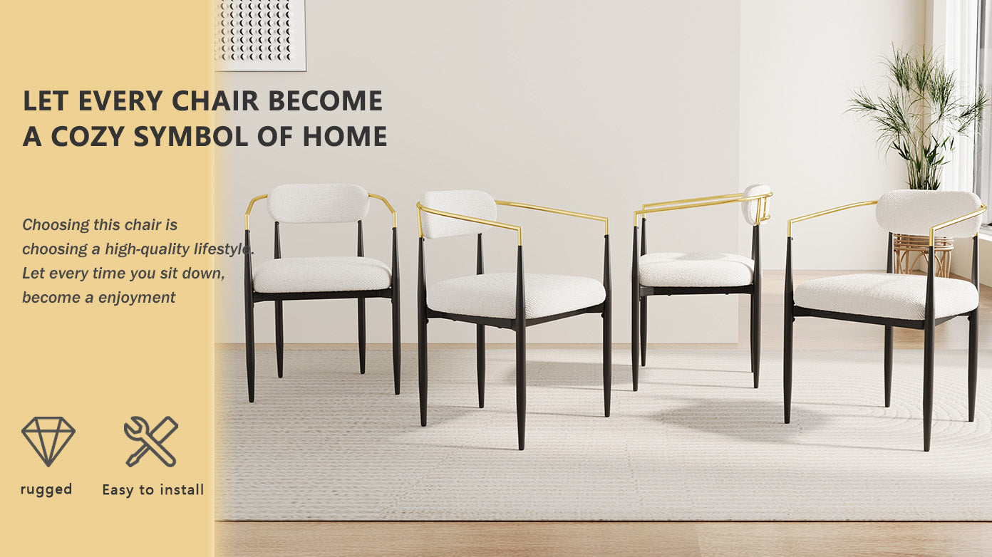 Set of 2 White Medieval Modern Dining Chairs - Teddy Velvet Upholstery with Metal Legs, Easy Assembly for Kitchen, Home & Office | Perfect for Small Spaces, Breakfast Nooks & Contemporary Dining Areas