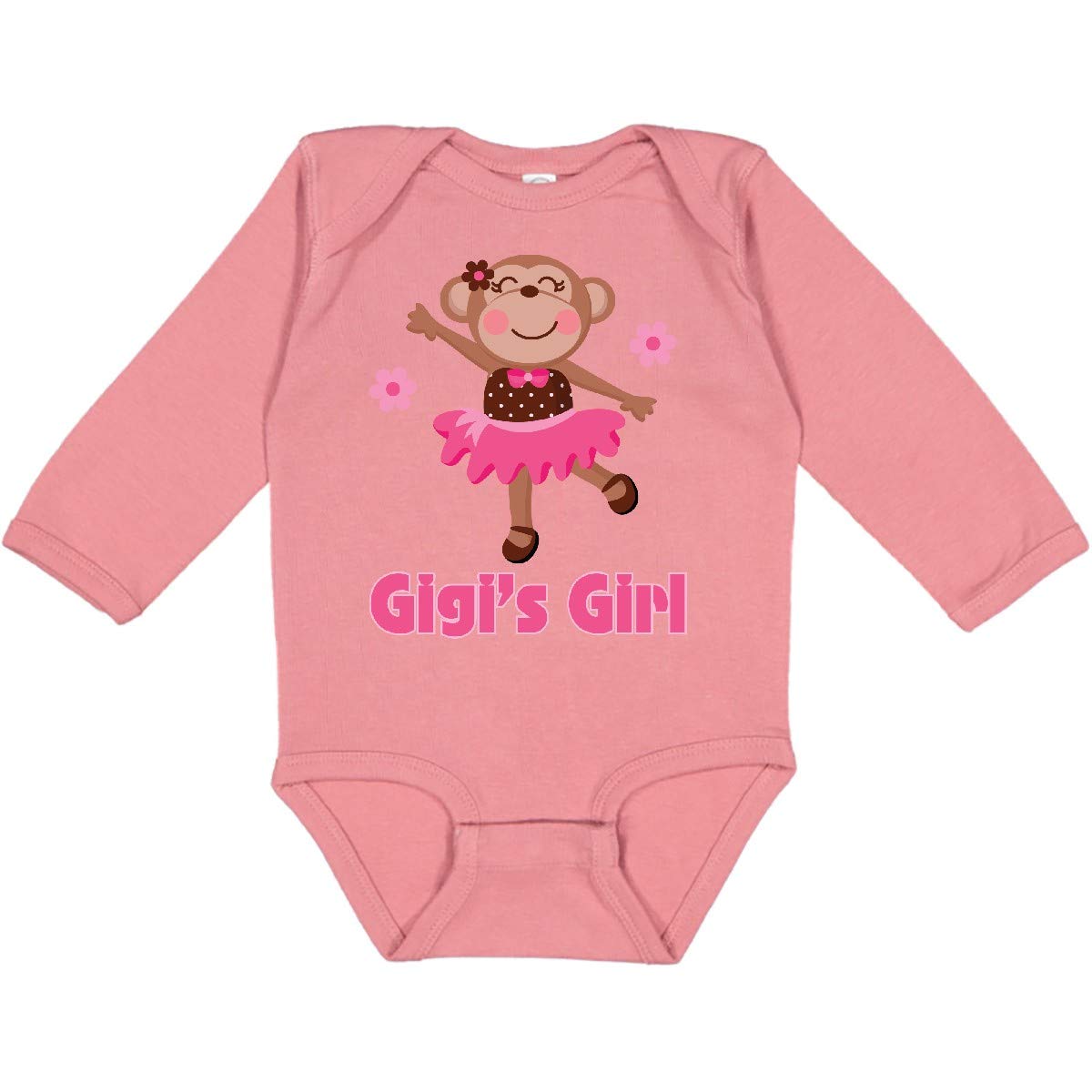 Inktastic Gigi's Girl Monkey Print Long Sleeve Baby Creeper - Soft & Cute Outfit for Infants, Toddler Girls, Photo Shoots & Playtime