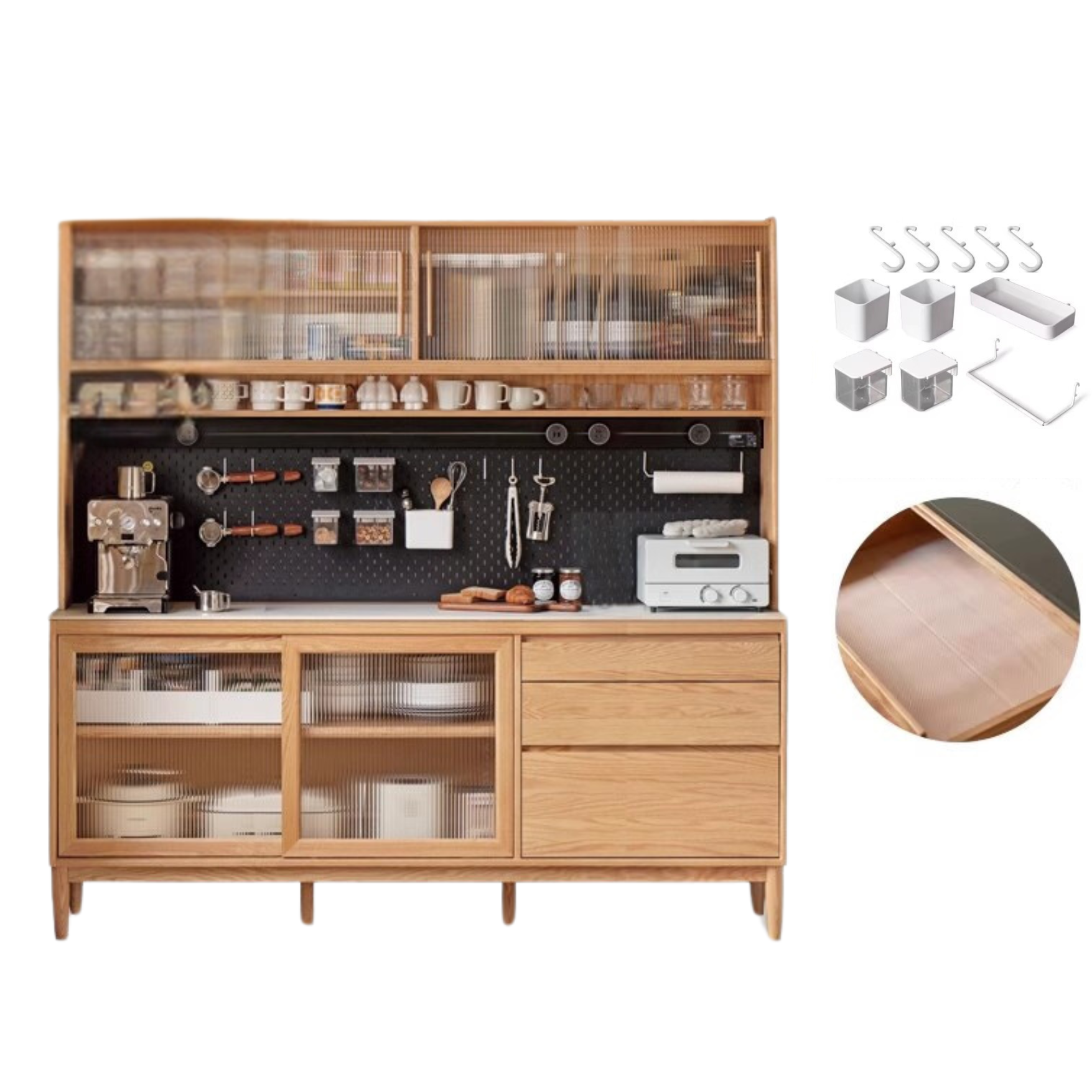 Oak Solid Wood Large Capacity Storage Sideboard - Rustic Buffet Cabinet for Dining Room, Living Room & Entryway Storage