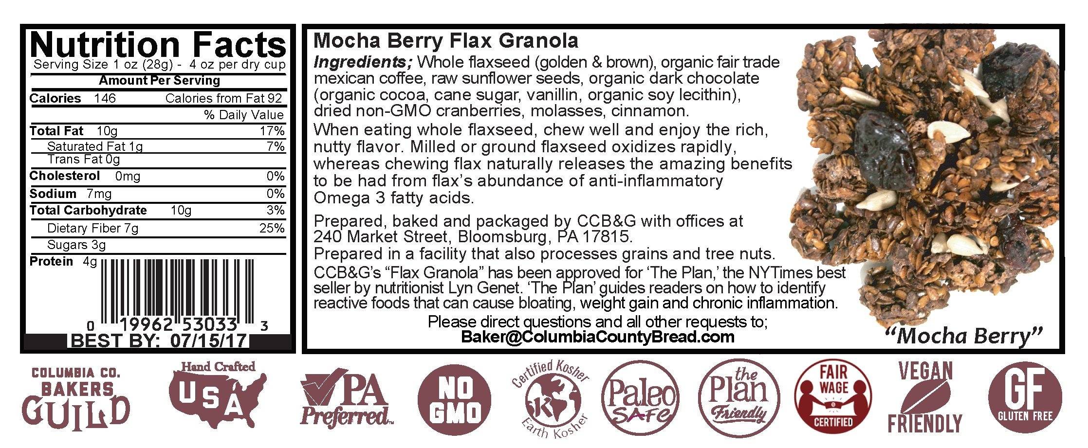 Organic Flaxseed Granola Bulk - Mocha Berry Flavor | High Fiber, Gluten-Free Breakfast Cereal | Perfect for Smoothie Bowls, Yogurt Toppings & Healthy Snacking