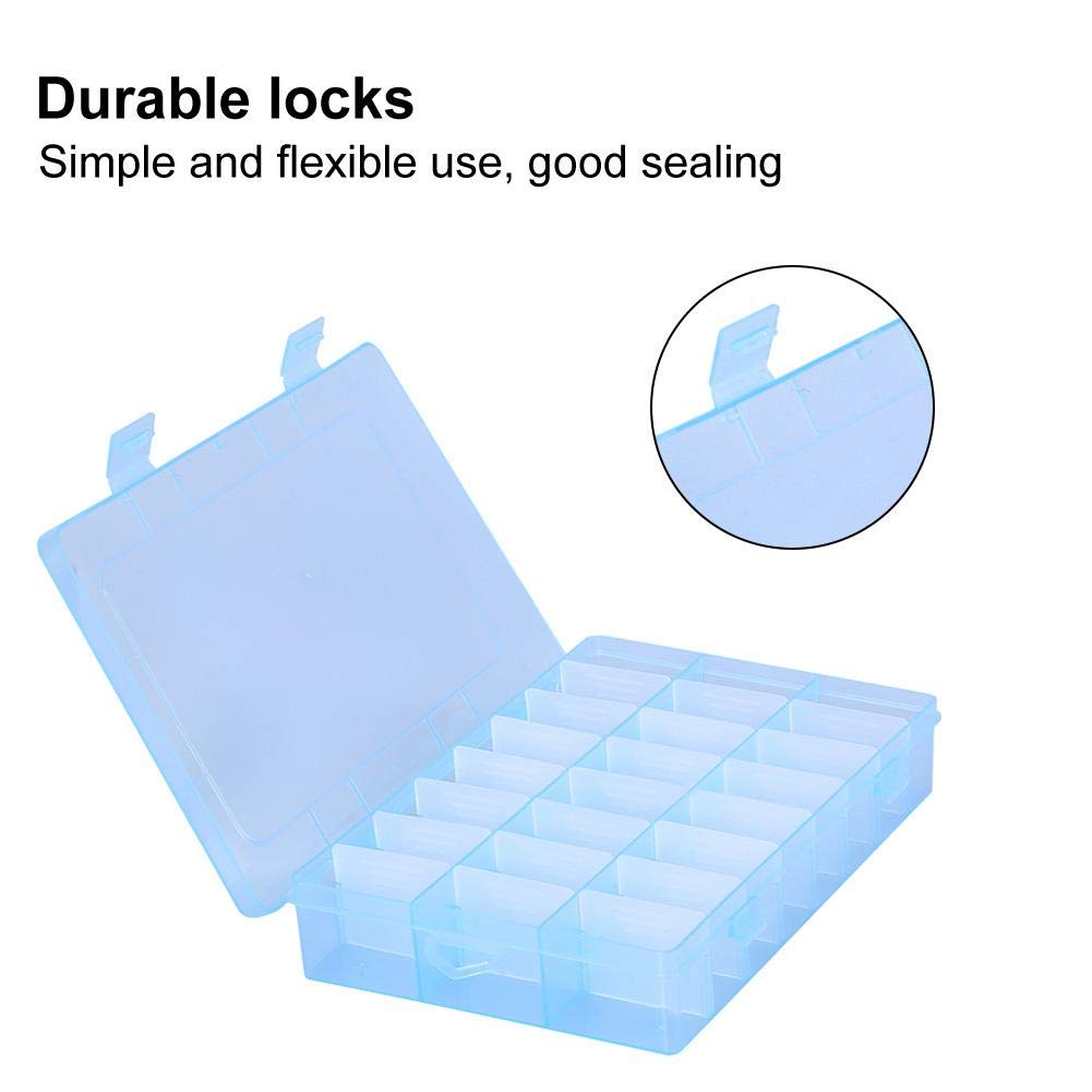 24 Grids Adjustable Jewelry Organizer Box - Detachable Plastic Beads & Earrings Storage Case with Divider - Jewelry Box for Necklaces, Rings, Bracelets - Perfect for Travel, Home & Gift Organization (Blue)