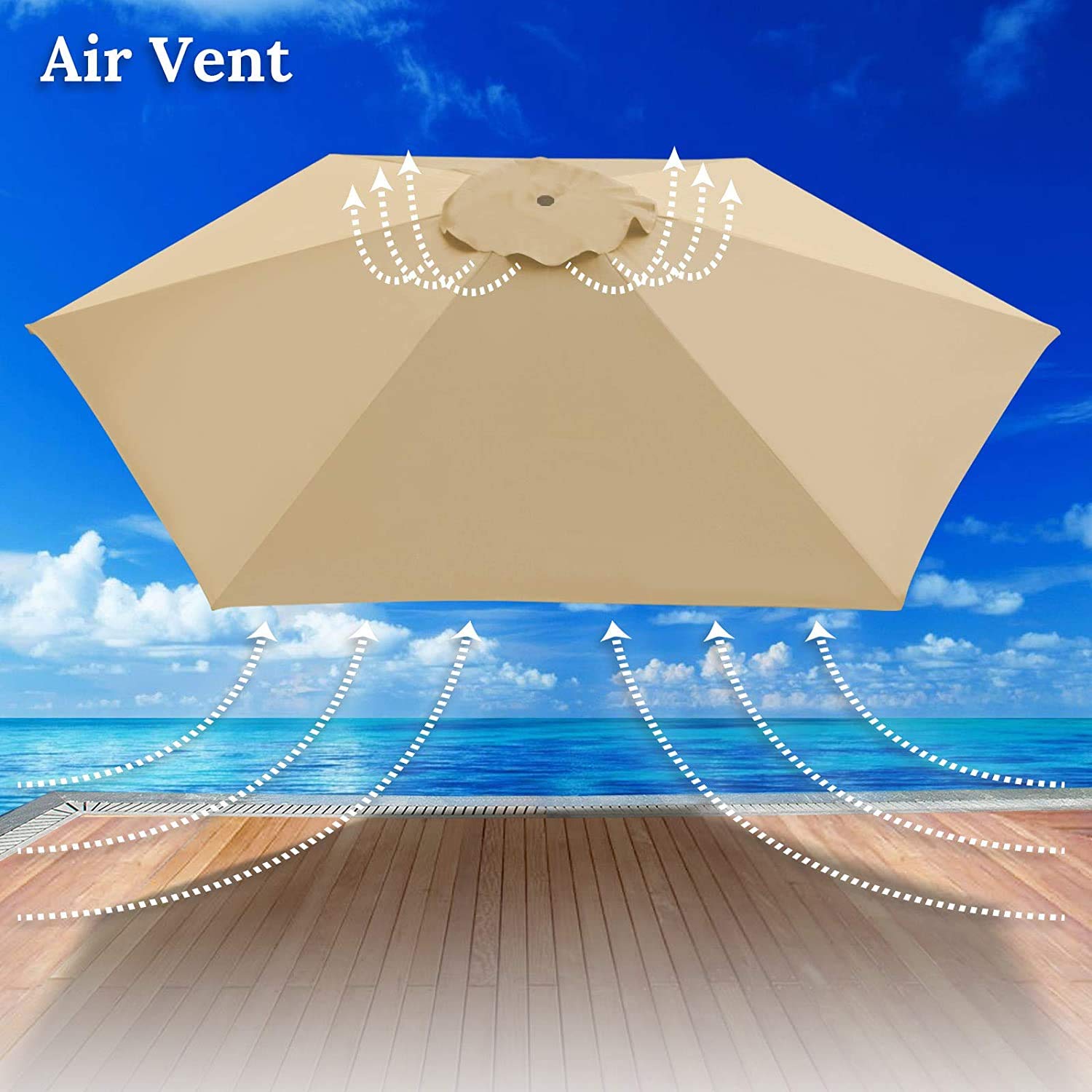 BenefitUSA 9ft 8-Rib Patio Umbrella Replacement Canopy - Beige Waterproof Outdoor Umbrella Cover for Garden, Poolside & Backyard