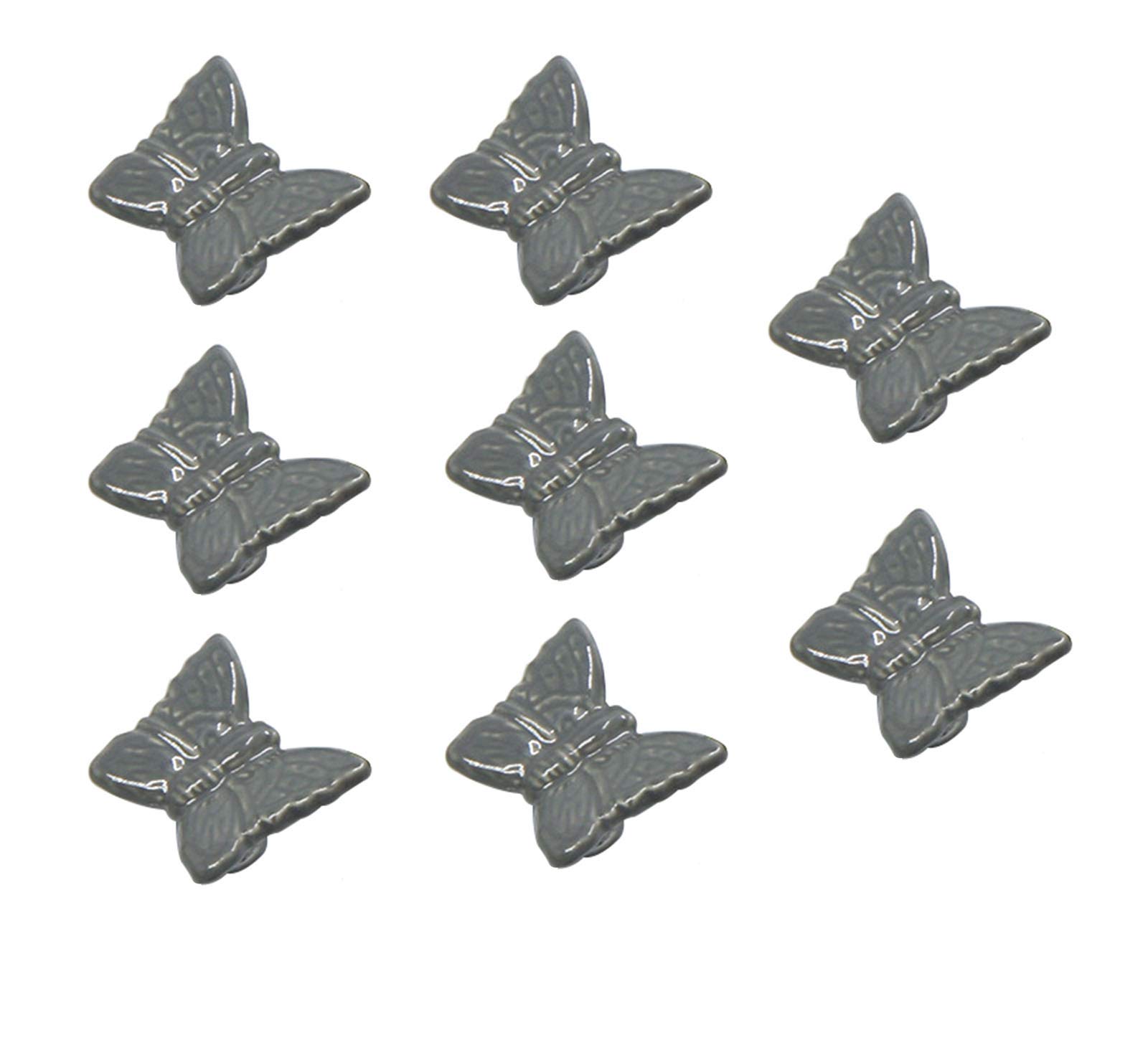 8 Pack Grey Butterfly Shaped Ceramic Drawer Knobs with Zinc Alloy Base - Cabinet Pulls, Dresser Handles for Wardrobe, Kitchen & Bathroom Storage Furniture