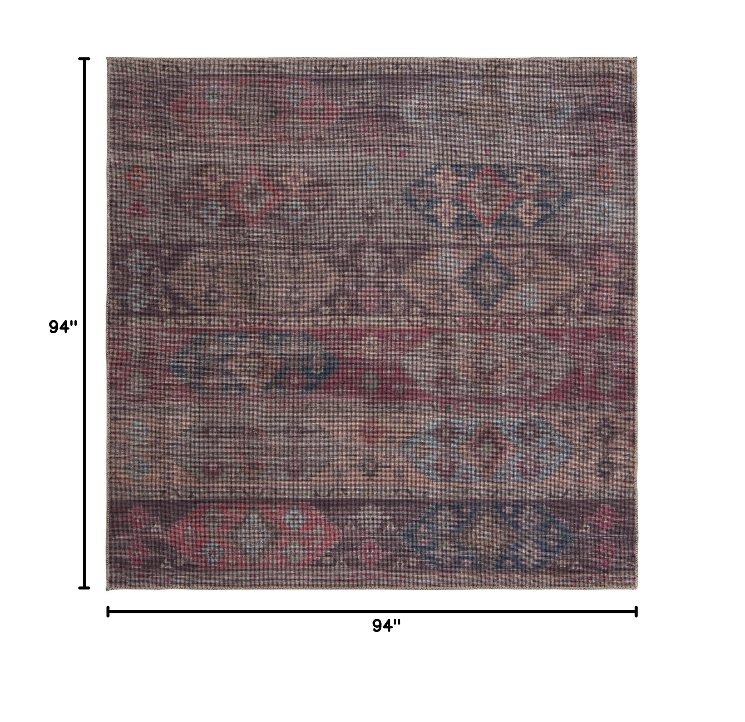 Sisu Collection Washable Rug – 8x8 Feet Square Multi Flatweave Indoor/Outdoor Rug for Living Room, Kitchen, Entryway – Stain Resistant & Easy Clean – Perfect for High Traffic Areas & Pet Friendly Homes