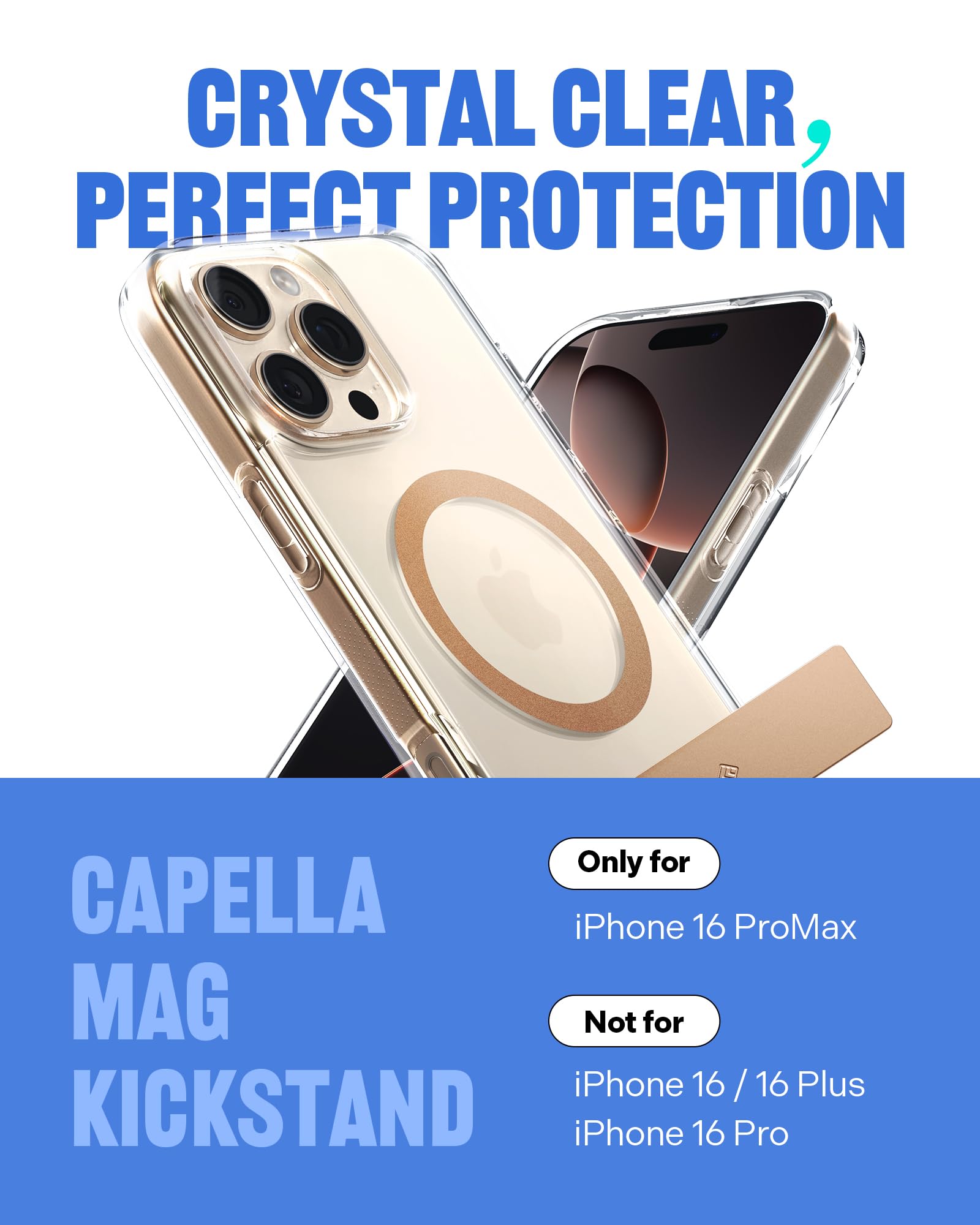 Caseology Capella Mag Kickstand iPhone 16 Pro Max Case - Ultra Clear Anti-Yellowing Magsafe Compatible | Military Grade Drop Protection | Perfect for Work, Travel & Everyday Use (Clear Sepia Gold, 2024 Model)
