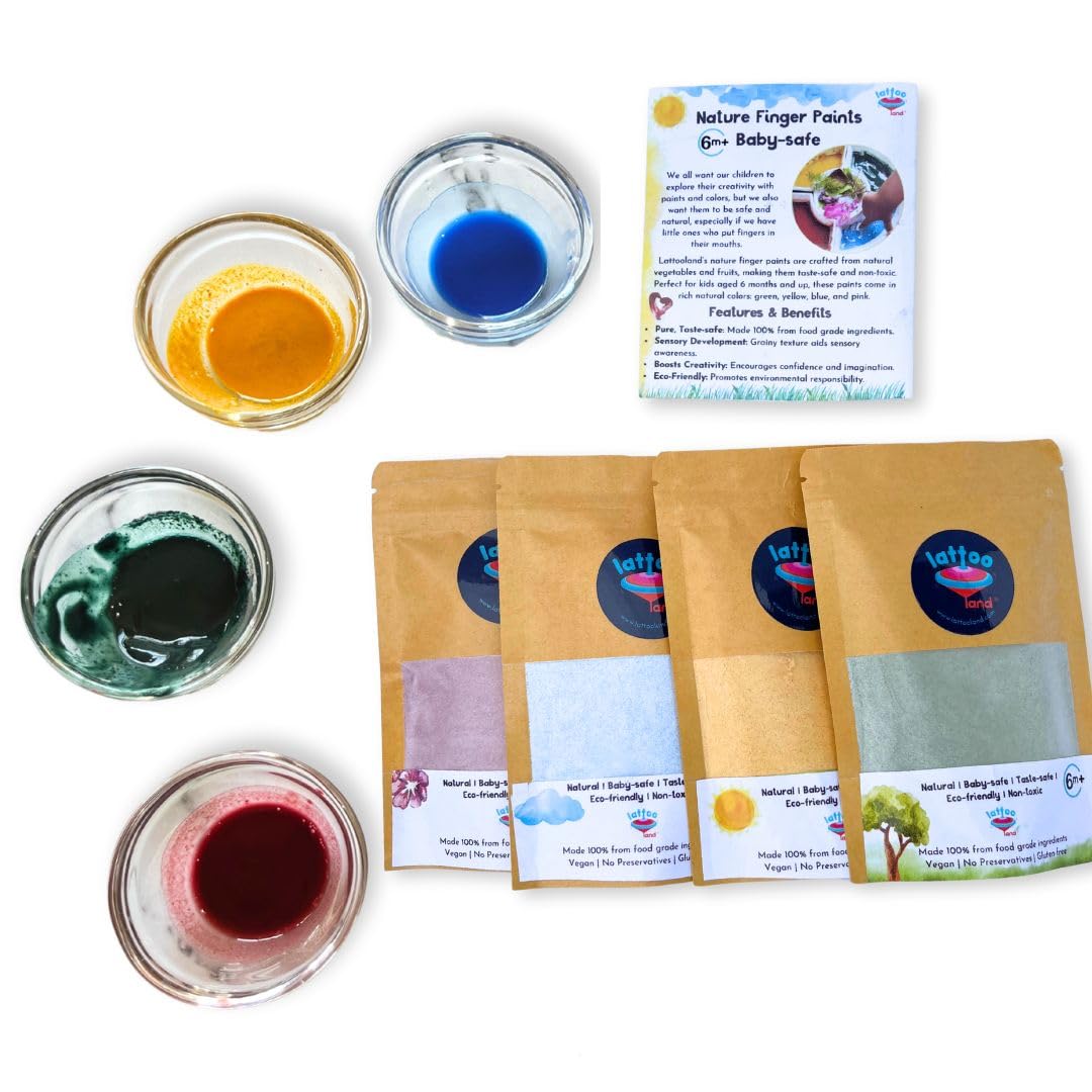 **Natural Vegan Finger Paints for Babies & Toddlers – Non-Toxic, Vegetable-Based Paint Powders | Safe Sensory Play for Kids 6+ Months | Washable & Eco-Friendly Art Set (4 Colors) – Perfect for Home, Preschool & Creative Play**