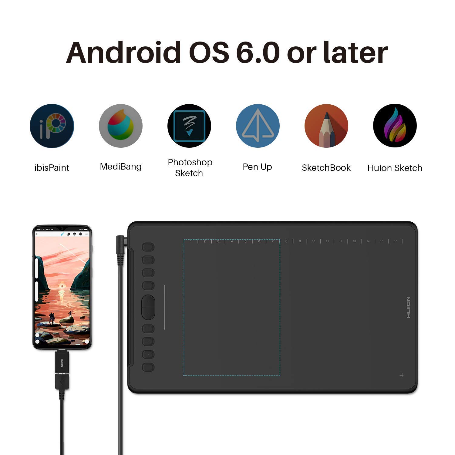 HUION Inspiroy H1161 Graphics Drawing Tablet with 8192 Pressure Sensitivity - Compatible with Android, Chromebook, Windows & Mac - Battery-Free Stylus Included - Perfect for Digital Art, Animation, Online Teaching & Remote Work