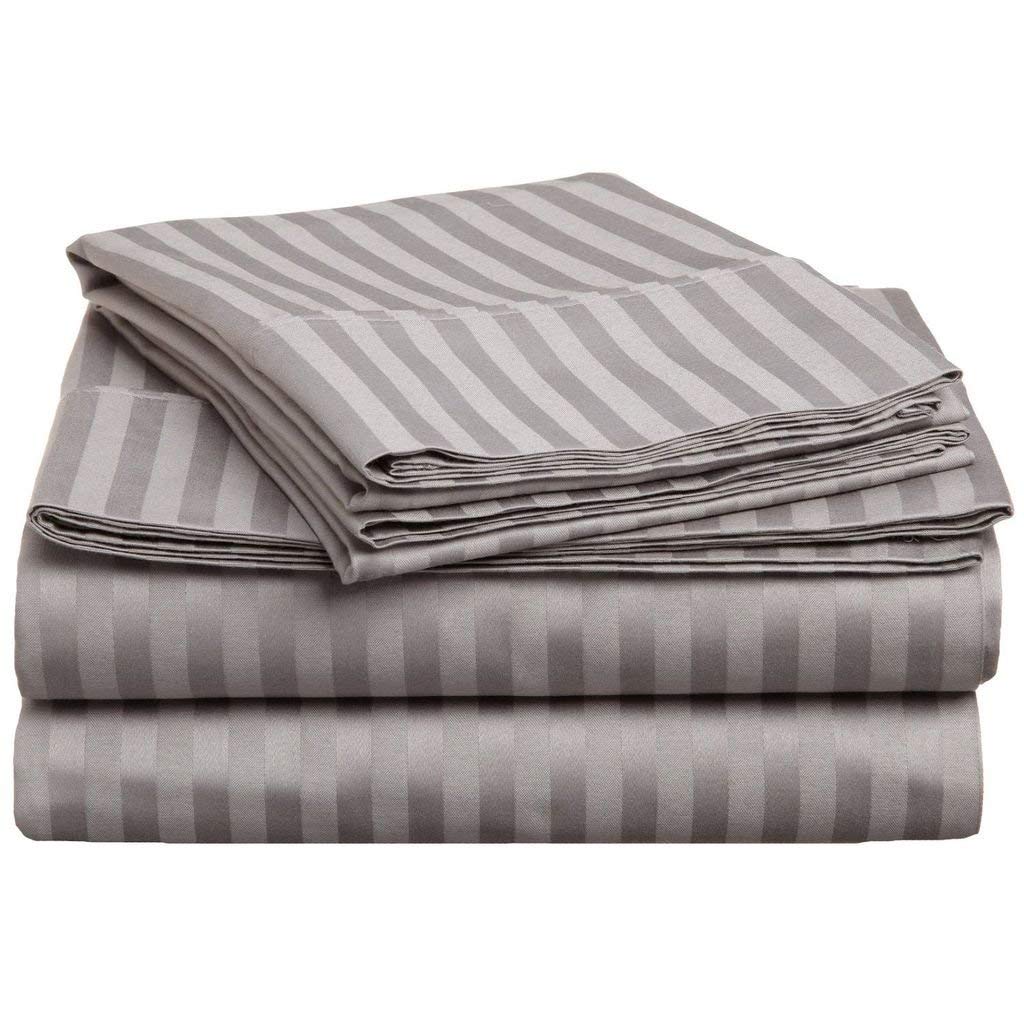 Premium 600-Thread Count 100% Egyptian Cotton Bed Sheet Set - 4PC Italian Finish Stripe Pattern for Mattress 21