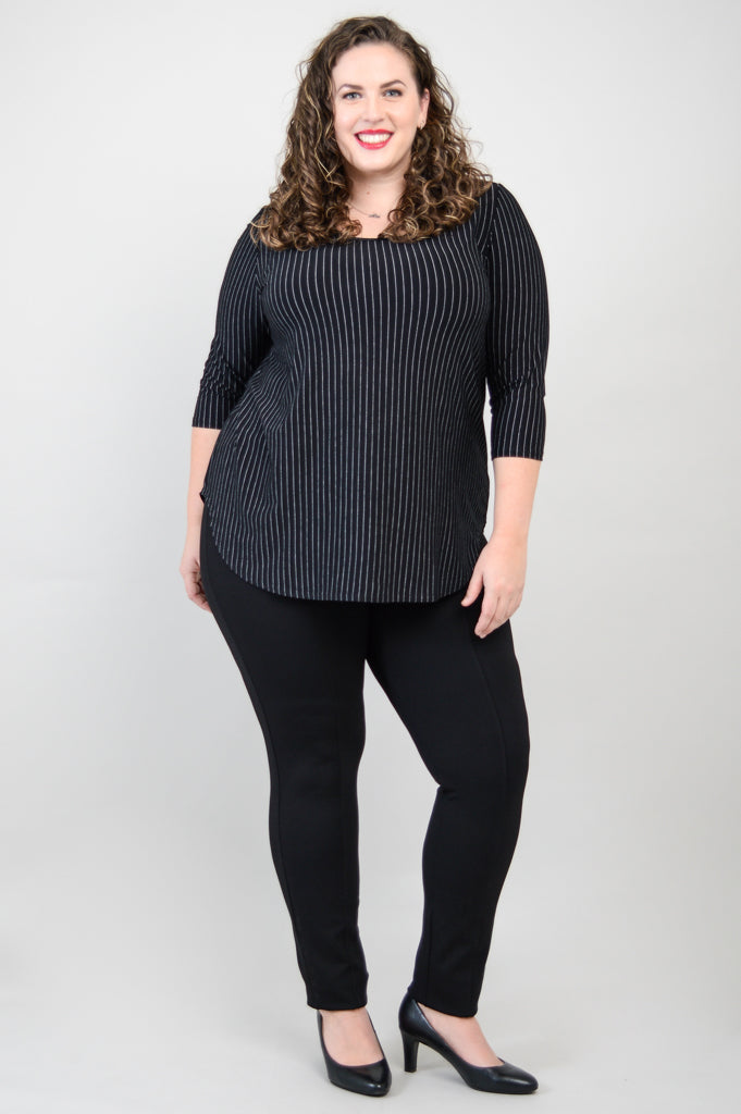 Jazz 3/4 Sleeve Top - Black & White Pinstripe Bamboo Fabric - Women's Casual Blouse for Work & Night Out