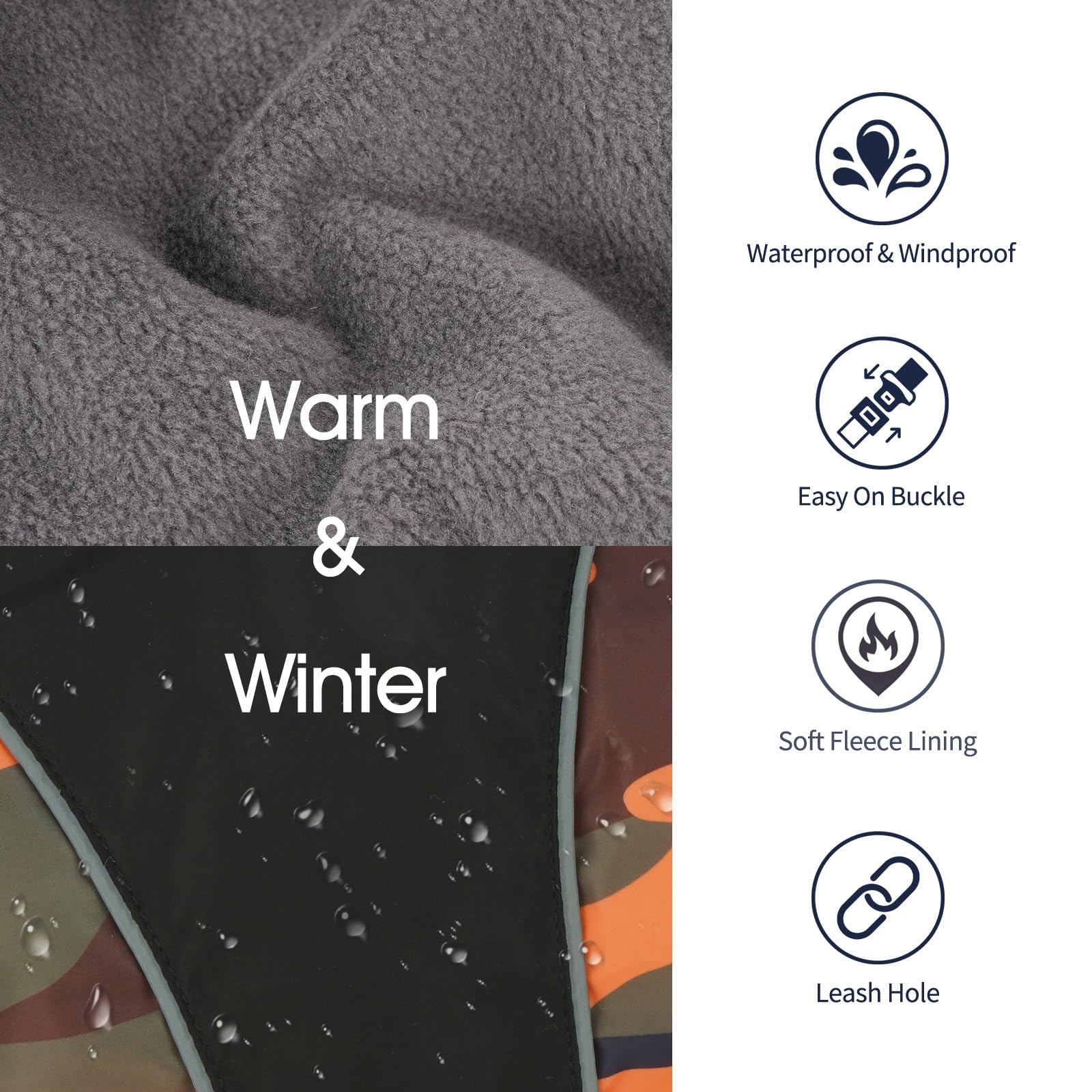 IECOii Reflective Adjustable Fleece Dog Jacket - Extra Warm Winter Coat with Buckle & Turtleneck for Small, Medium, Large Dogs - Cold Weather Protection for Outdoor Walks, Hiking & Winter Adventures