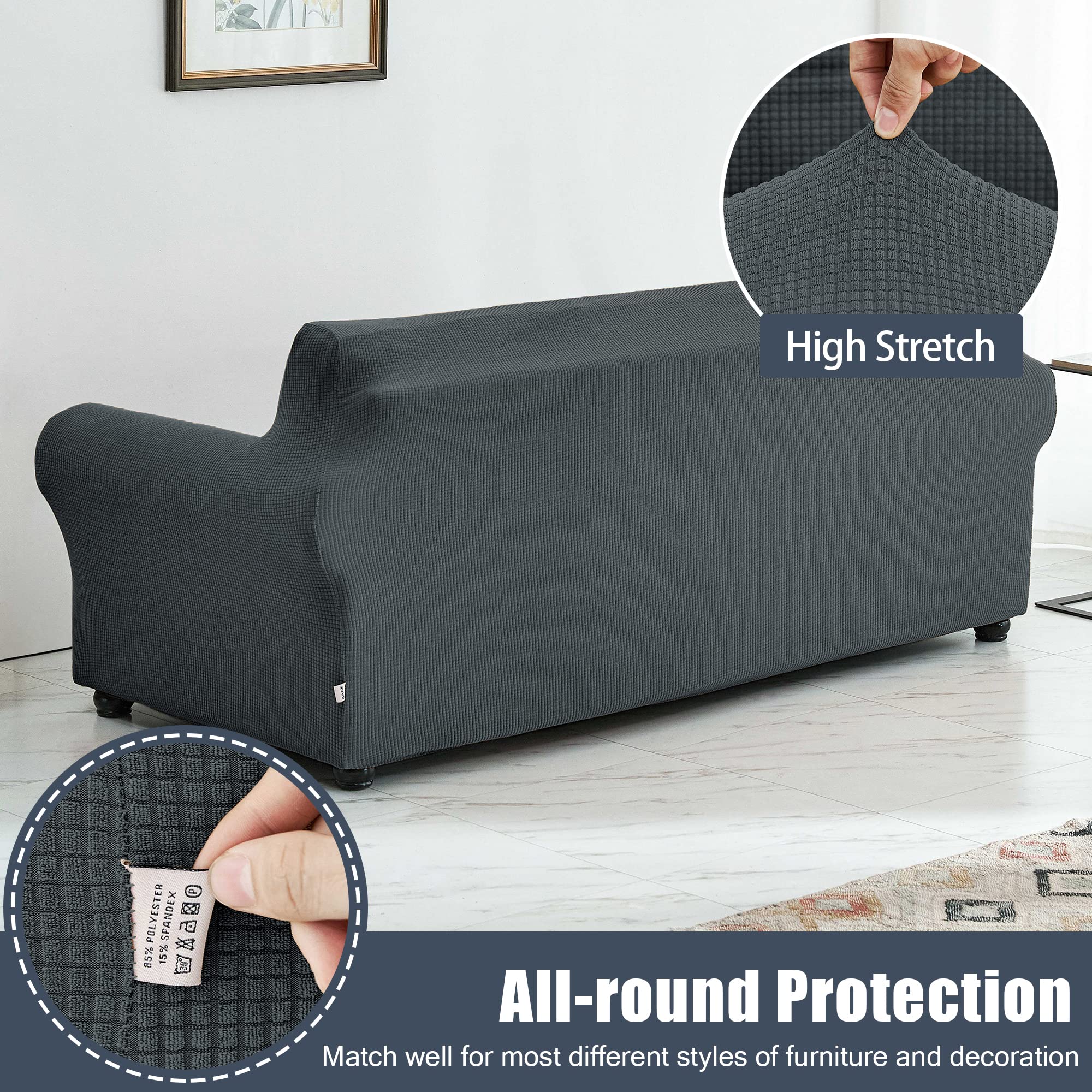Stretch Sofa Slipcover - Waterproof Couch Cover, Soft Furniture Protector with Elastic Bottom for Kids & Pets - Grey (Small) | Perfect for Living Room, Family Gatherings & Pet-Friendly Homes