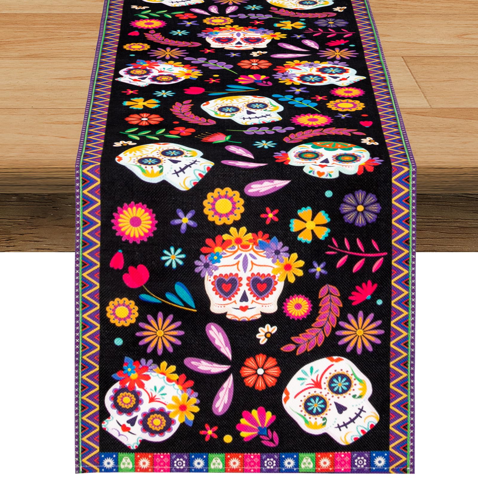 Vibrant Day of the Dead Table Runner - Authentic Mexican Dia de Los Muertos Altar Decor for Ofrenda Celebrations | Perfect for Halloween, Home Decor & Cultural Festivals