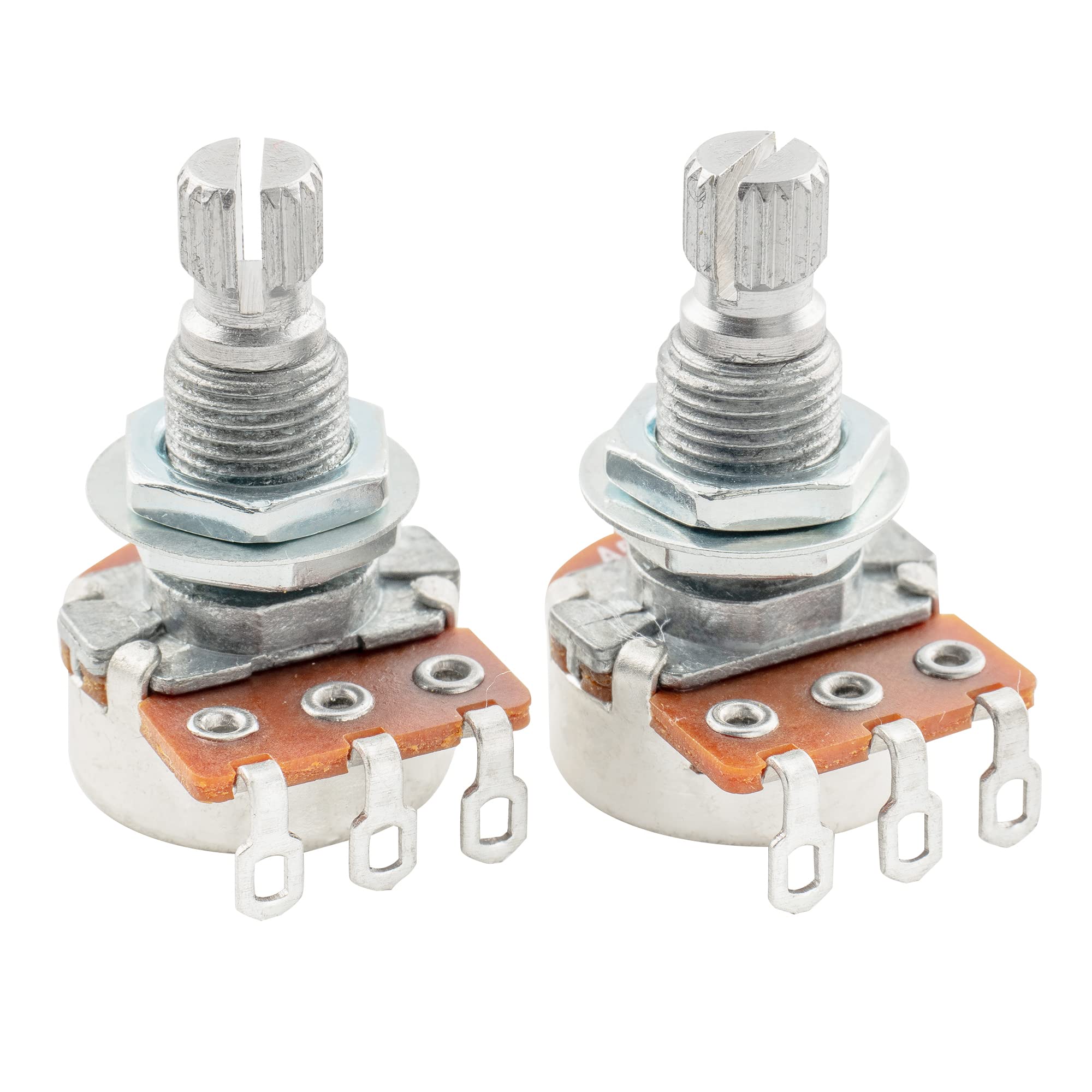 Alpha Mini A500K Metric Potentiometers - Split Shaft Audio Taper Pots for Electric Guitar & Bass (4 Pack) - Perfect for Tone Control & Volume Adjustment in DIY Guitar/Bass Projects