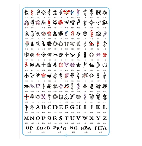 Professional Airbrush Tattoo Stencil Book Set - Wide Variety of Designs (Book No.4) for Temporary Body Art, Costume Parties & Special Events