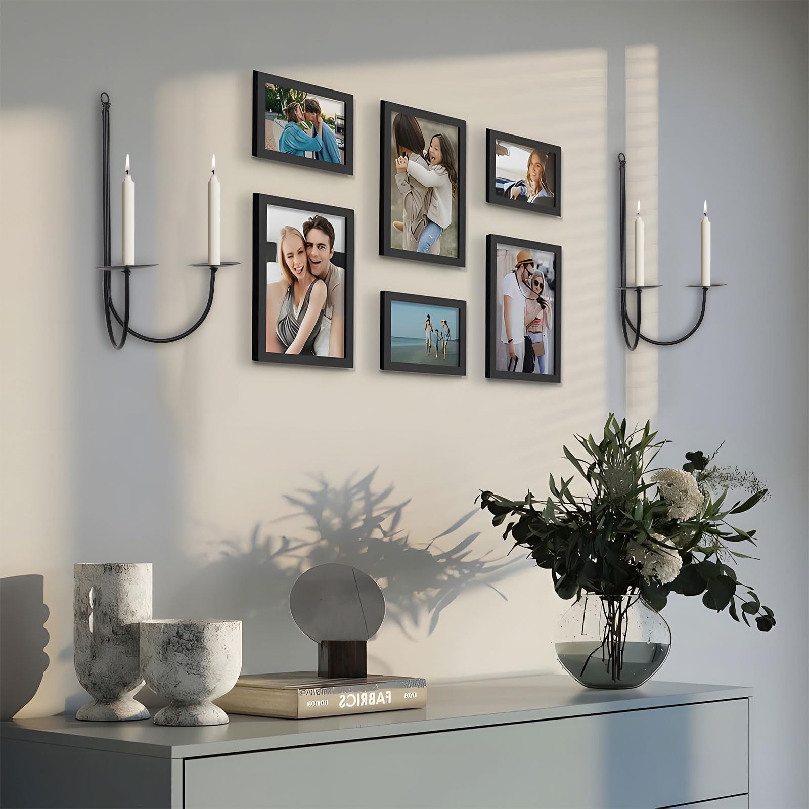 Modern Black Metal Wall Candle Sconces Set of 2 - Rustic Farmhouse Hanging Candle Holders for Fireplace, Hallway, Living Room & Stairway Decor - Perfect for Romantic Dinners, Cozy Evenings & Holiday Ambiance - CS005