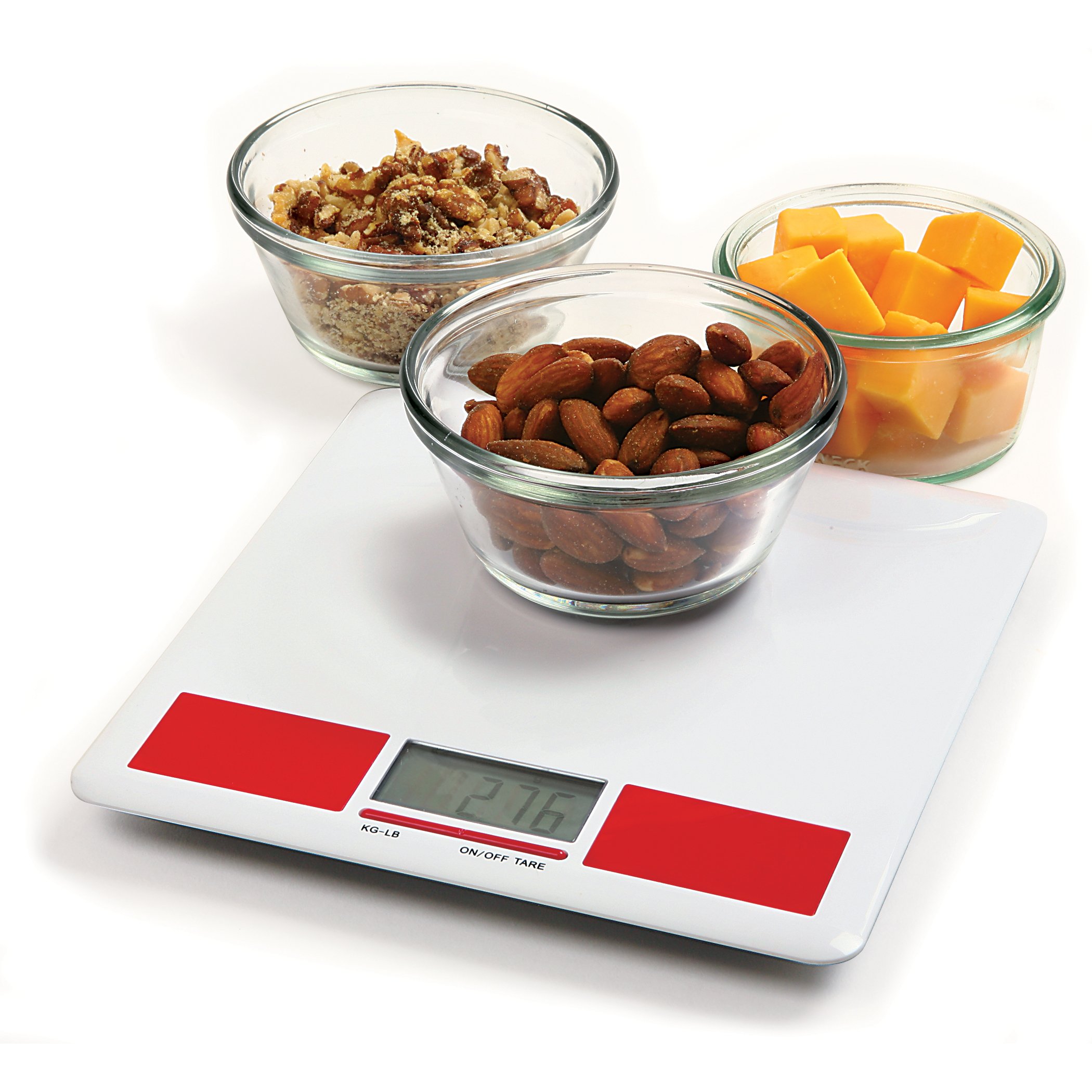 Norpro Digital Diet Kitchen Scale - 11 lb/5 kg Capacity, Precise Weight Measurement for Cooking & Baking, White & Red - Perfect for Portion Control, Meal Prep & Healthy Eating