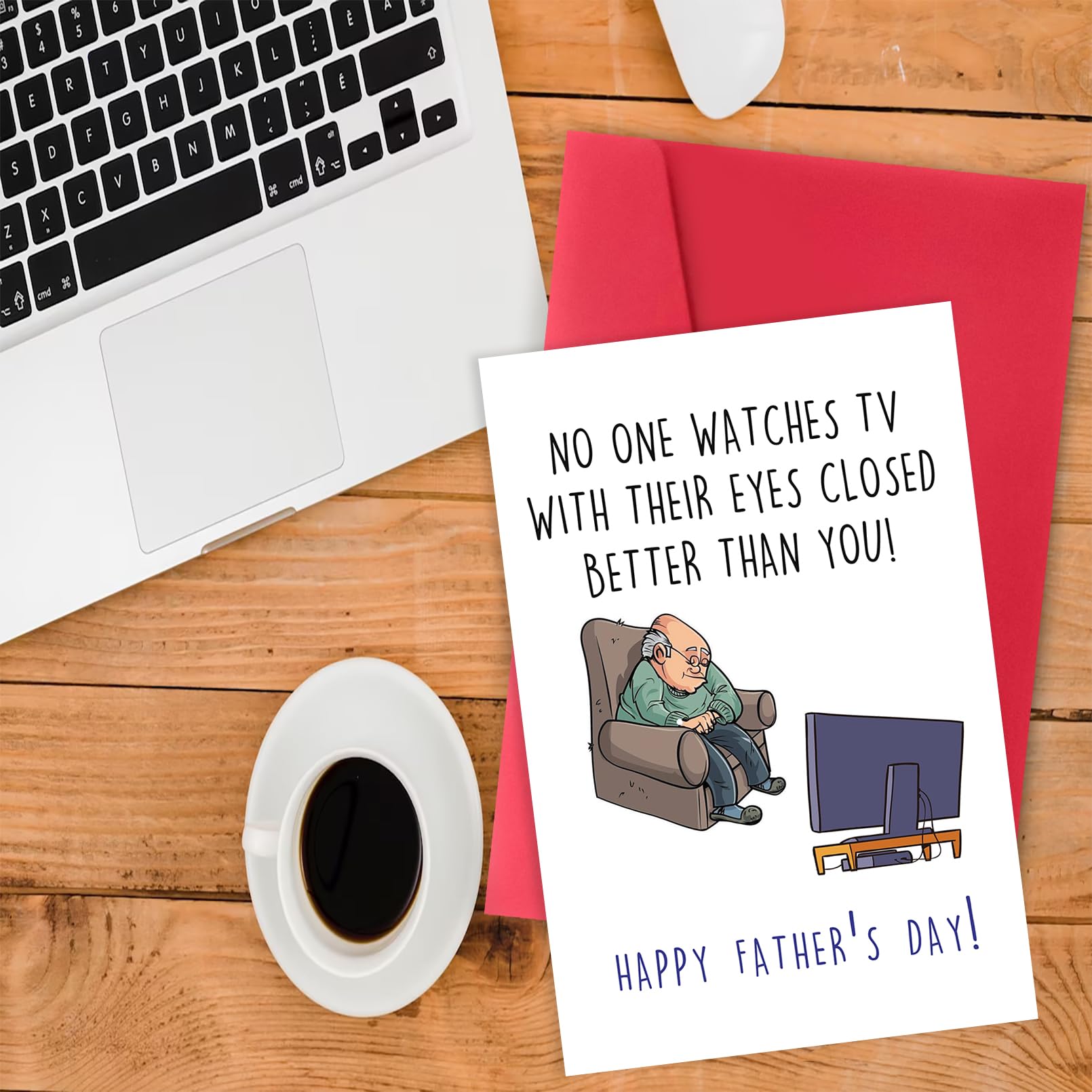 Funny Father's Day Card for Dad & Stepdad - Naughty Humorous Greeting Card Gift from Daughter or Son - Cute 'Watches TV with Eyes Closed' Design - Perfect for Birthday, Anniversary & Special Occasions