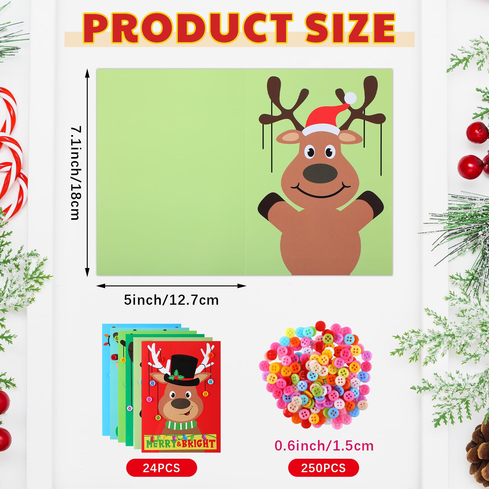 24pcs DIY Reindeer Christmas Card Kit for Kids - Xmas Crafts & Party Decor