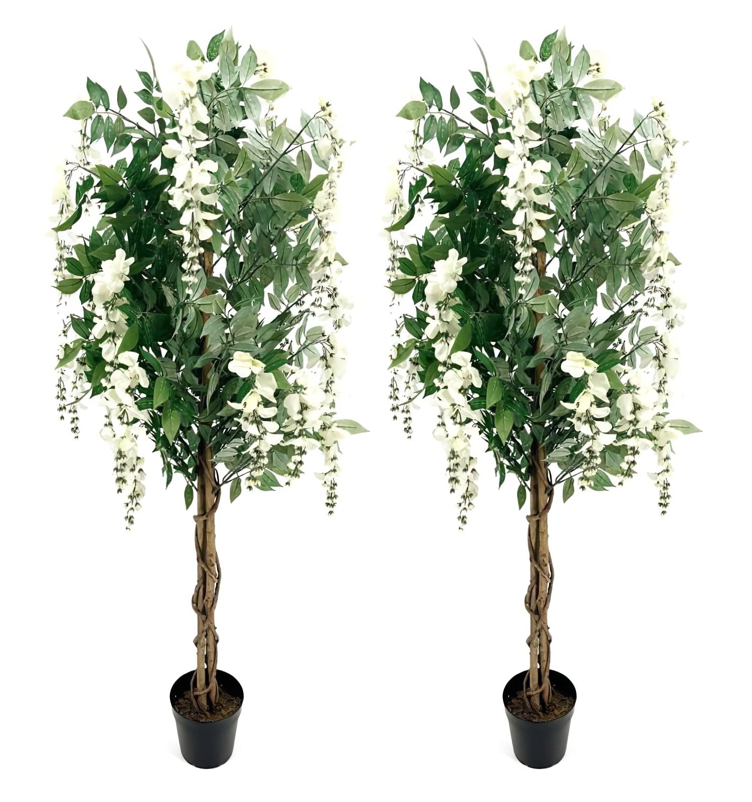 AMERIQUE 5 Feet Artificial Silk Wisteria Tree with Flowers - Realistic White Fake Wisteria Plant in Nursery Pot for Home Decor, Wedding Centerpieces & Garden Landscaping