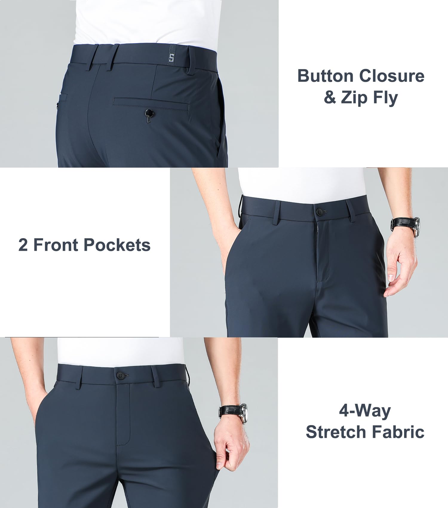 LUSHENUNI Men's Slim Fit Golf Pants - High Stretch Ice Silk Dress Pants with Expandable Waist for Comfort & Performance | Perfect for Golf, Office & Casual Wear