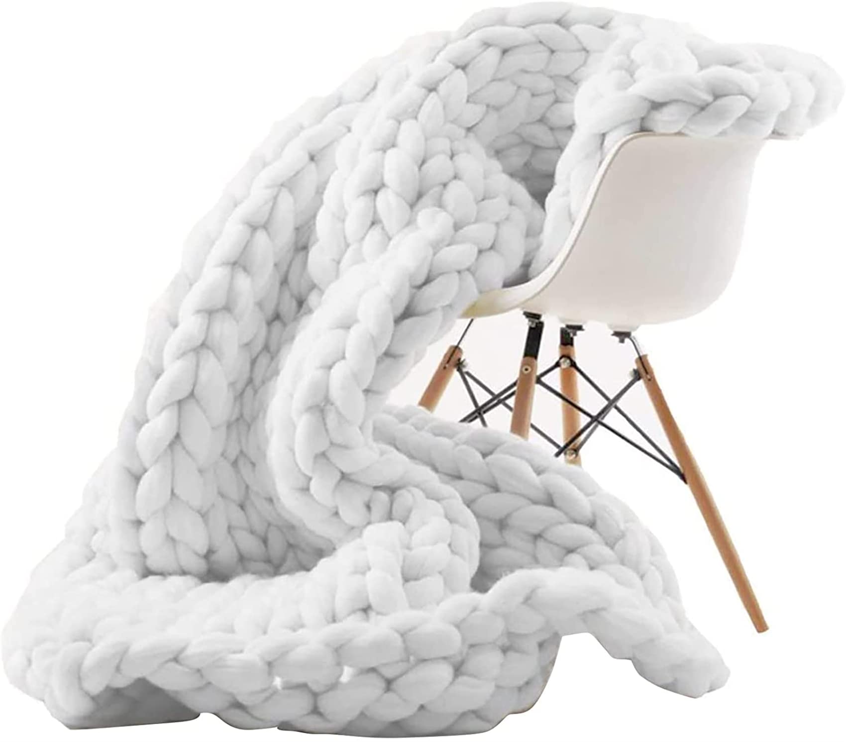 Soft Chenille Yarn Knitted Blanket - Cozy Warm Chunky Knit Throw for Bed, Sofa & Chair - Boho Home Decor - White (150x200cm/59x78in) - Perfect for Living Room, Bedroom, Office & Winter Snuggling