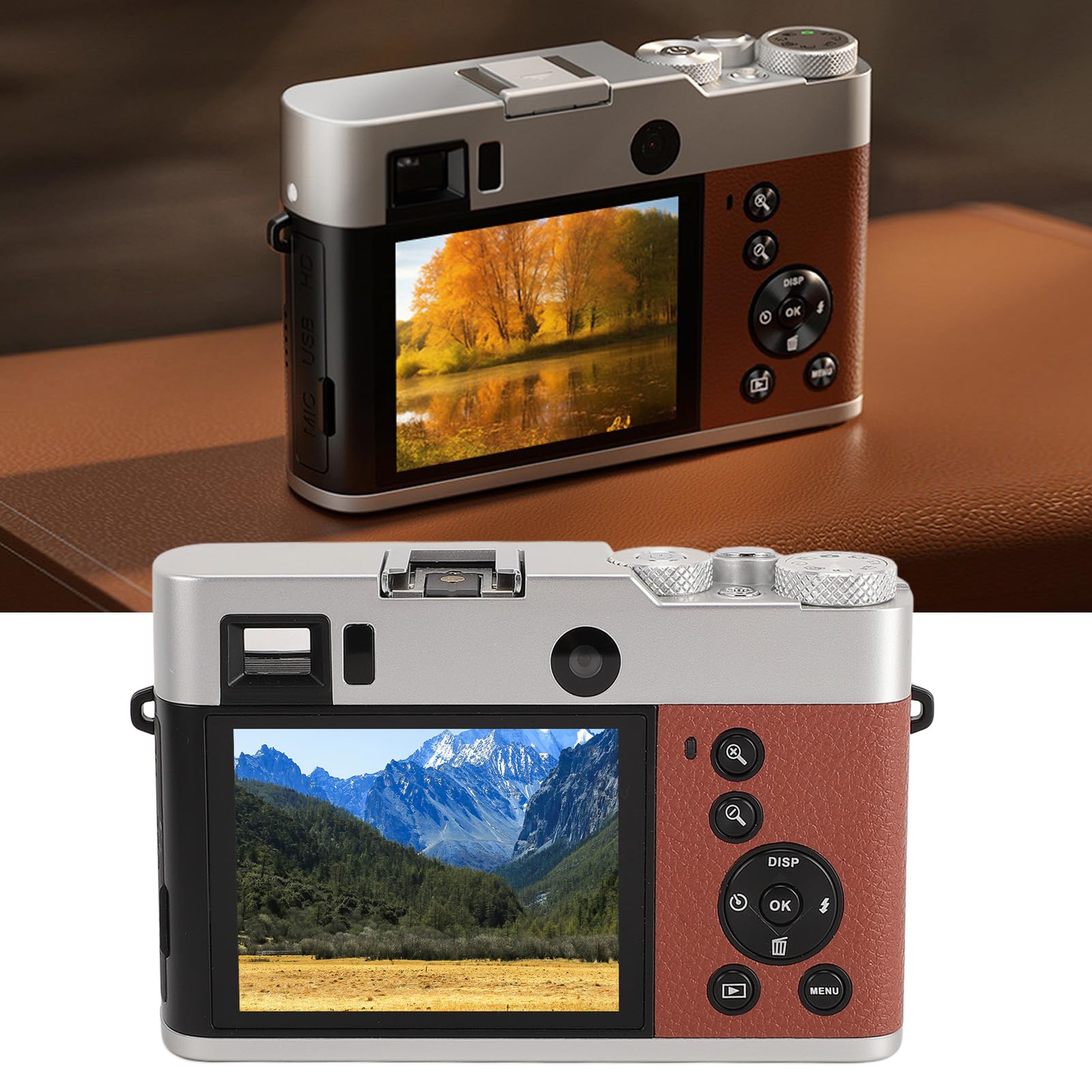 5K 48MP Digital Camera with 16X Zoom & Anti-Shake - Vintage Style Vlogging Camera for YouTube, Travel Photography - Dual Lens (Front/Rear), Auto Focus, 30FPS Video - Perfect for Bloggers & Adventure Travel (Brown)