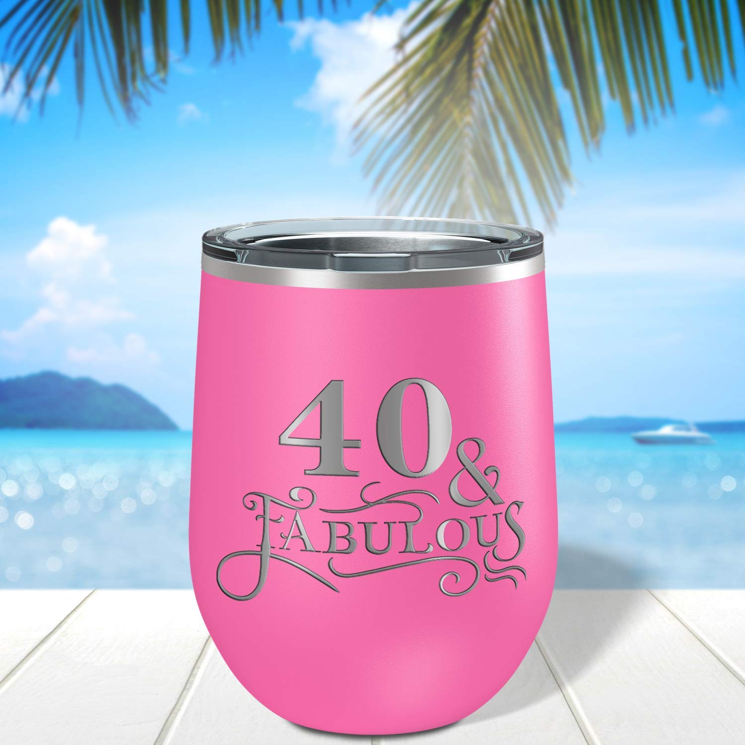 40 & Fabulous 12oz Insulated Wine Tumbler with Lid - Perfect 40th Birthday Gift for Women, Pink Stainless Steel Cup for Wine, Cocktails & Iced Coffee - Great for Parties, Office & Outdoor Use
