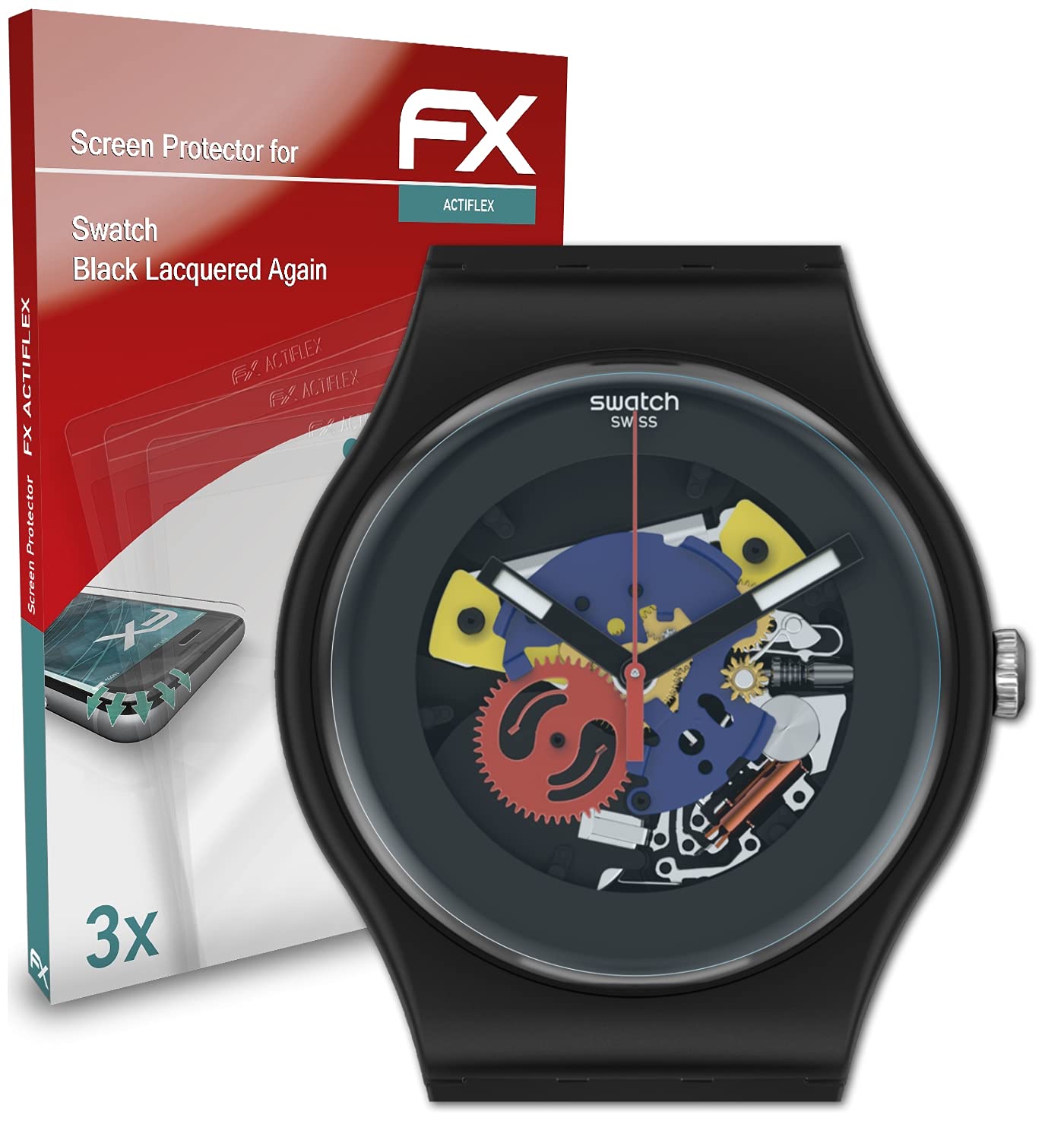 Swatch Black Lacquered Again Screen Protector - 3 Pack Ultra Clear Flexible FX Film Protector | Scratch Resistant & Bubble-Free for Smartwatches | Perfect for Workouts, Swimming & Daily Wear
