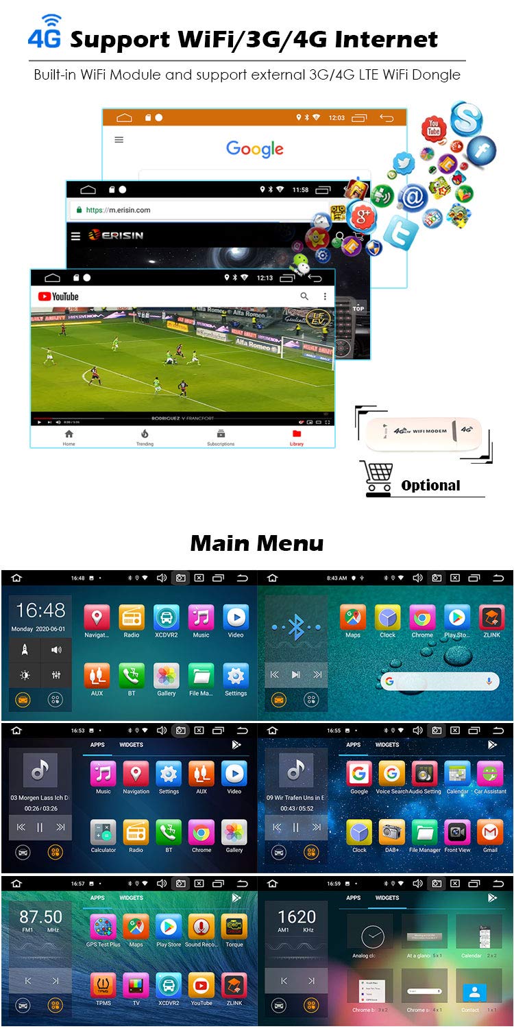 Erisin 8-Core Double Din Car Stereo with 7