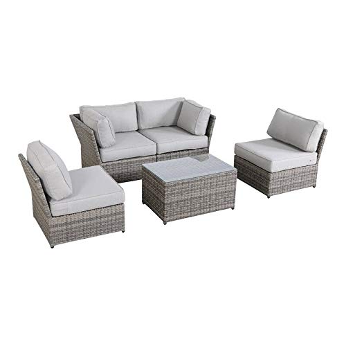 Outdoor Wicker Patio Furniture 5-Piece Sectional Conversation Sofa Set for Backyard, Porch or Pool - No Assembly Required [CM-5442] | Perfect for Relaxing, Entertaining & Outdoor Lounging